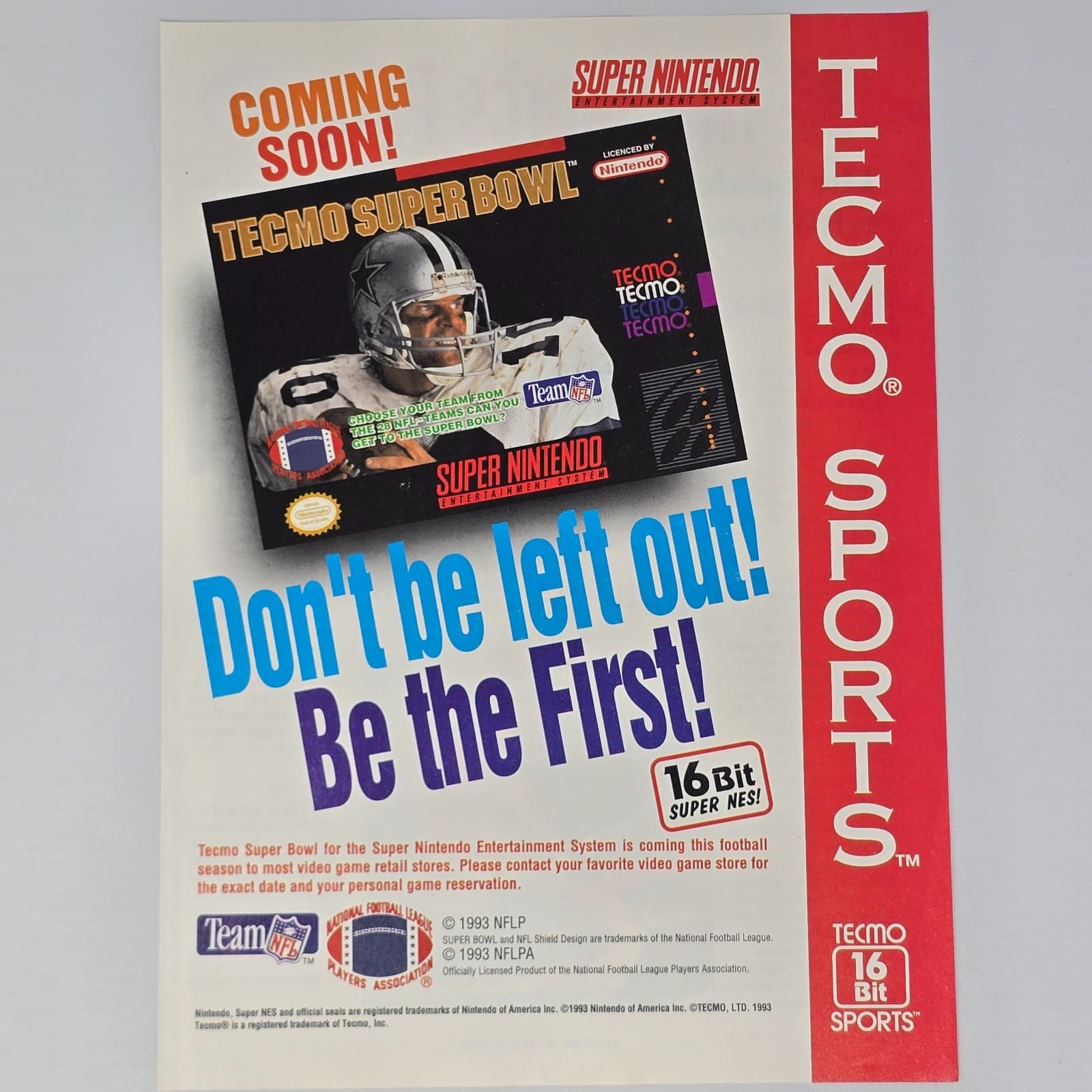 Tecmo Super Bowl Super Nintendo SNES Be The First Print Ad/Poster
