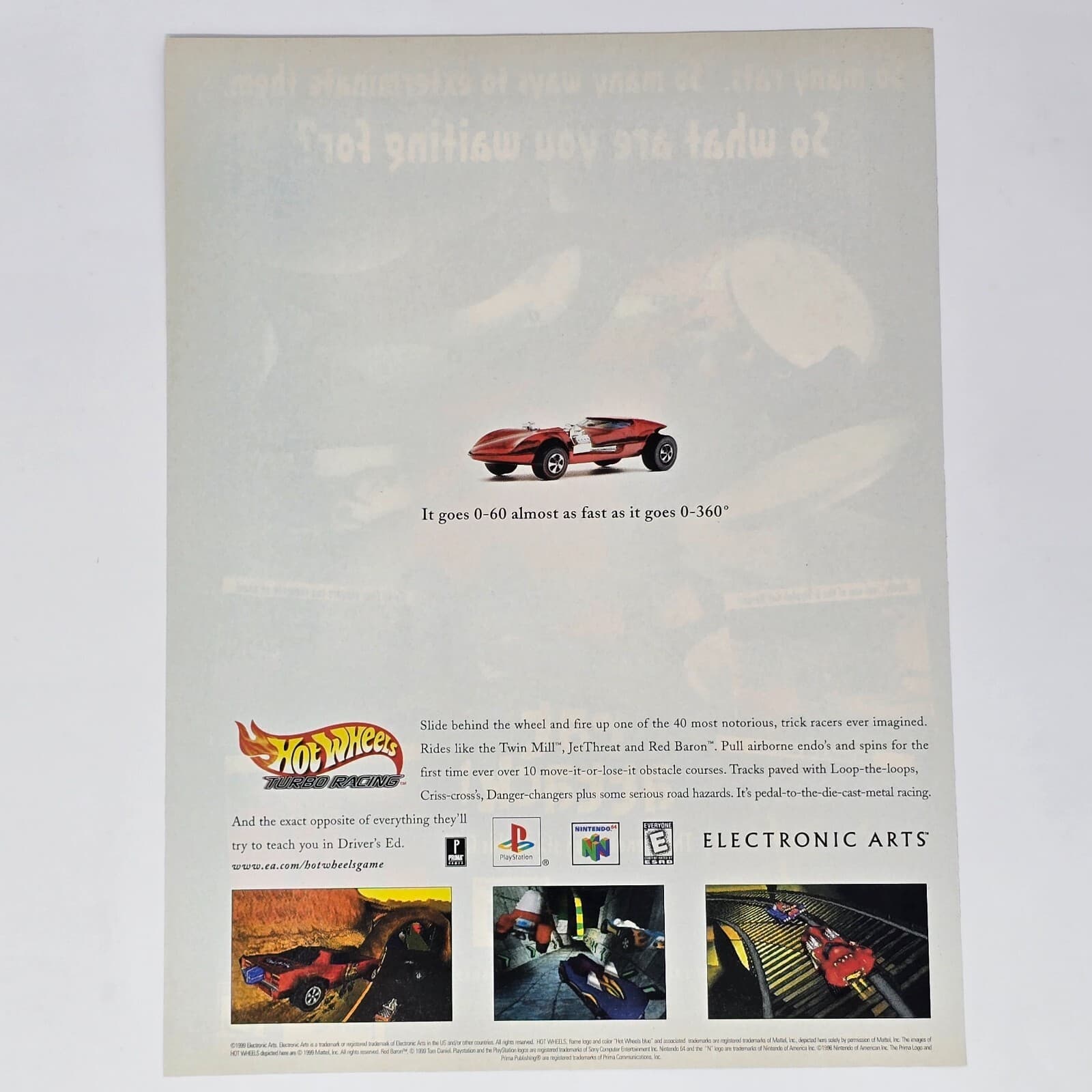 Hot Wheels Turbo Racing PS1 N64 0-360 Print Ad/Poster Official Promo Art