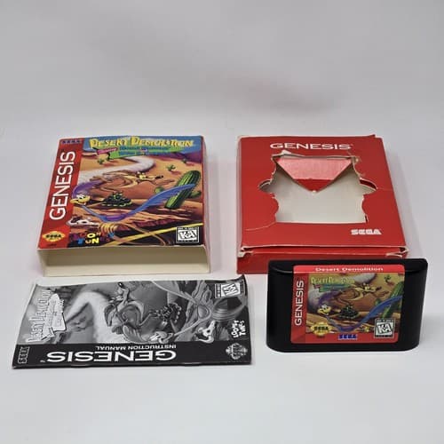 Desert Demolition (Sega Genesis) Cardboard CIB COMPLETE & TESTED (Case Worn)