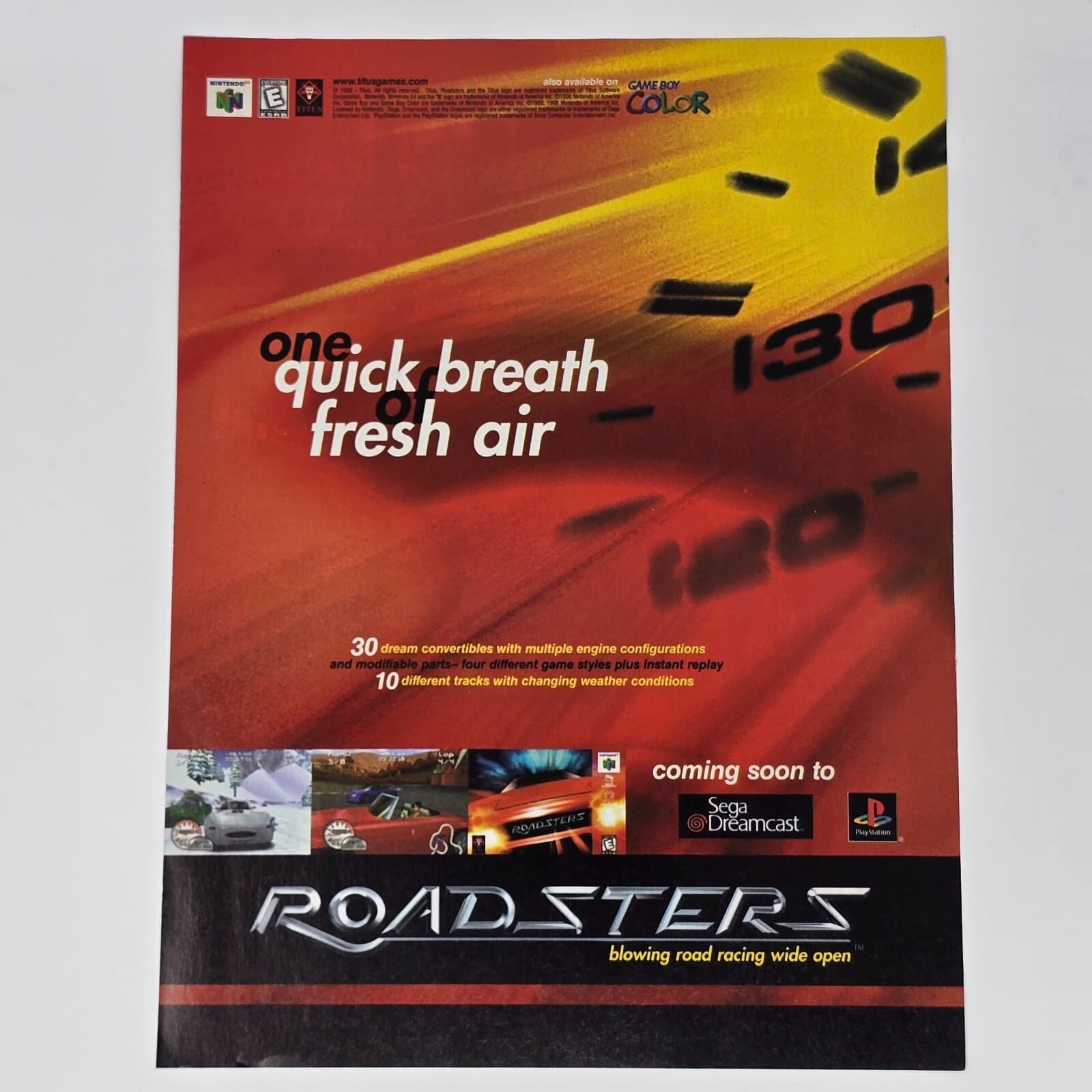 Roadsters N64 Dreamcast PS1 GameBoy Fresh Air Print Ad/Poster Official Promo Art