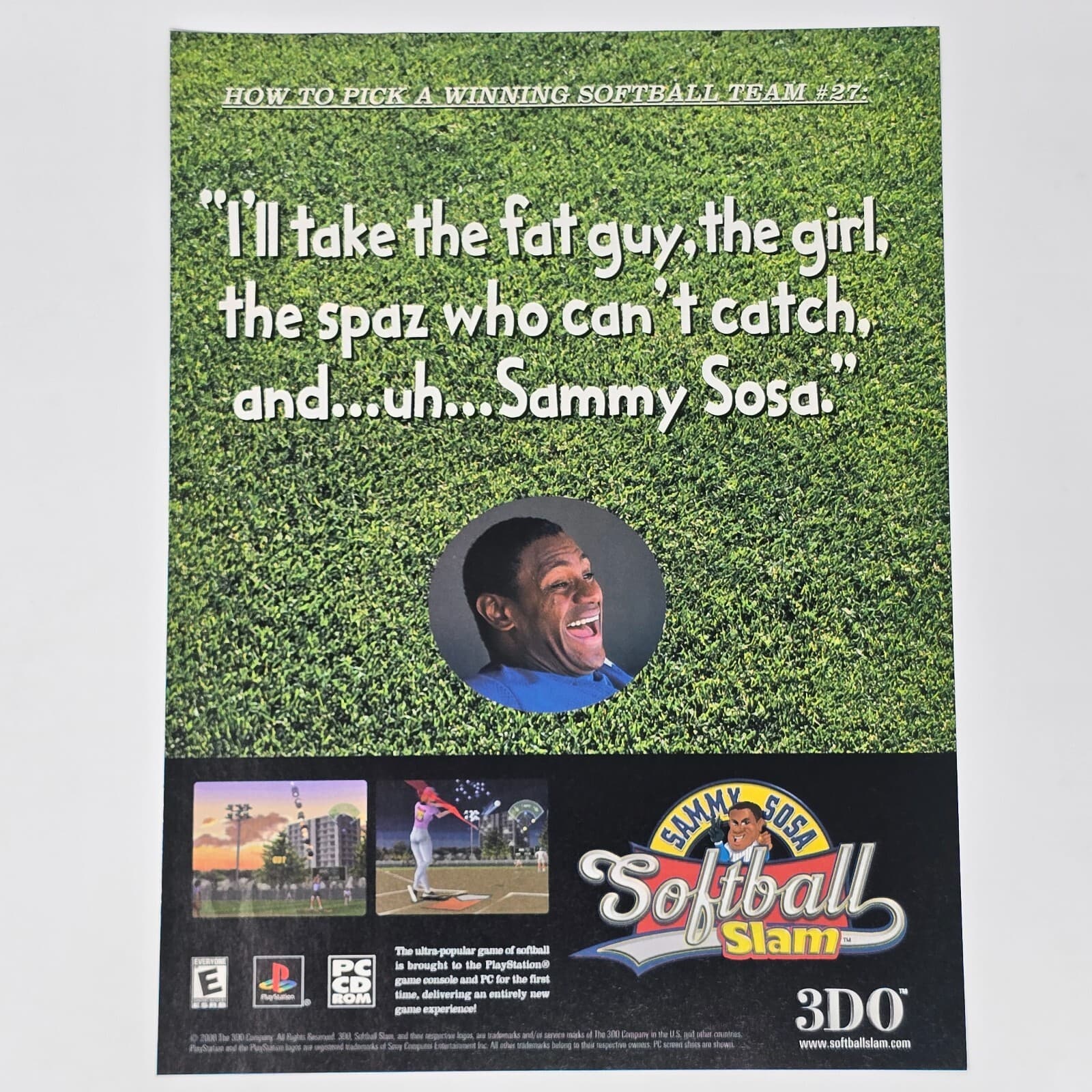 Sammy Sosa Softball Slam PS1 PC 3DO Fat Guy Print Ad/Poster Official Promo Art