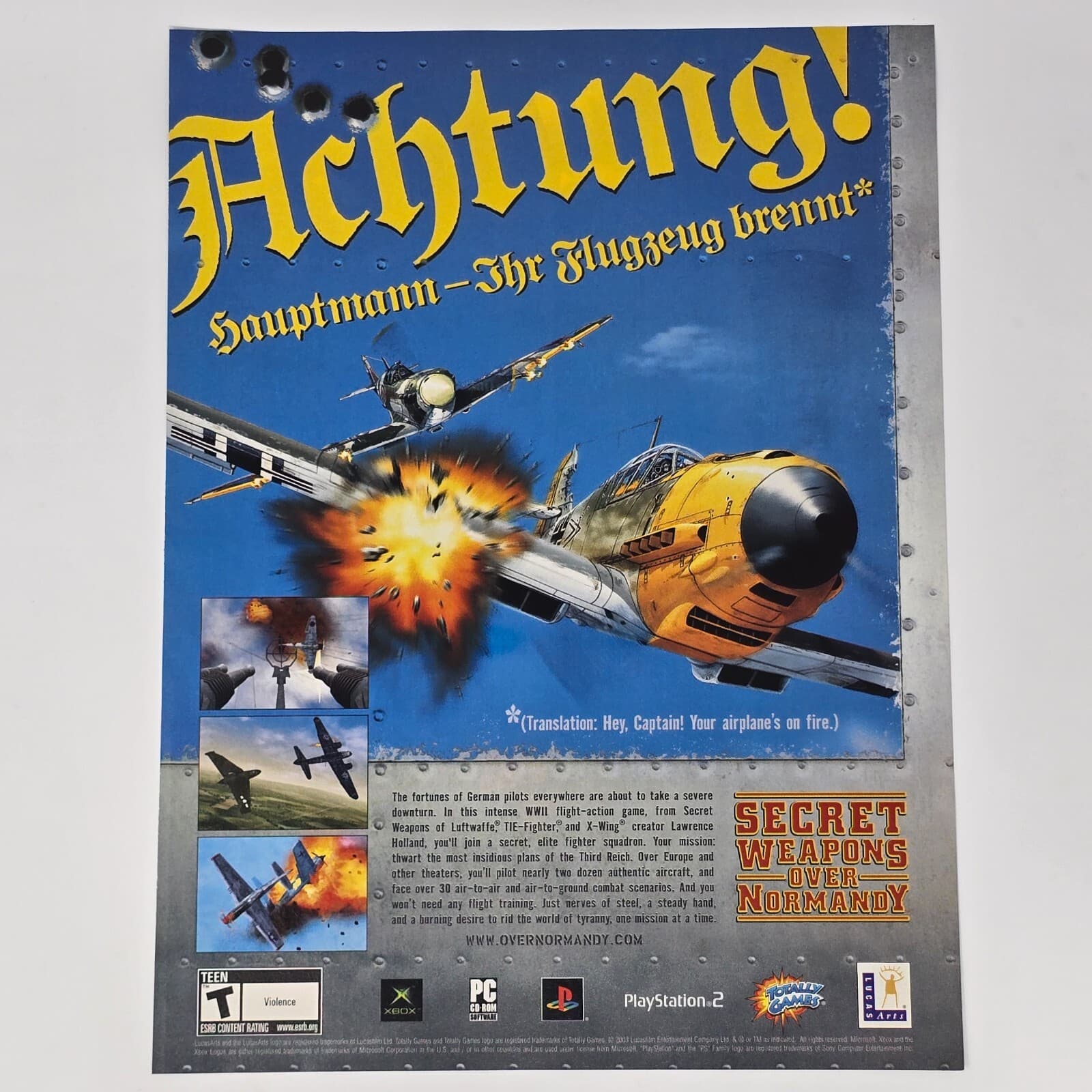Secret Weapons Over Normandy Xbox PS2 PC Achtung Print Ad/Poster Official Promo