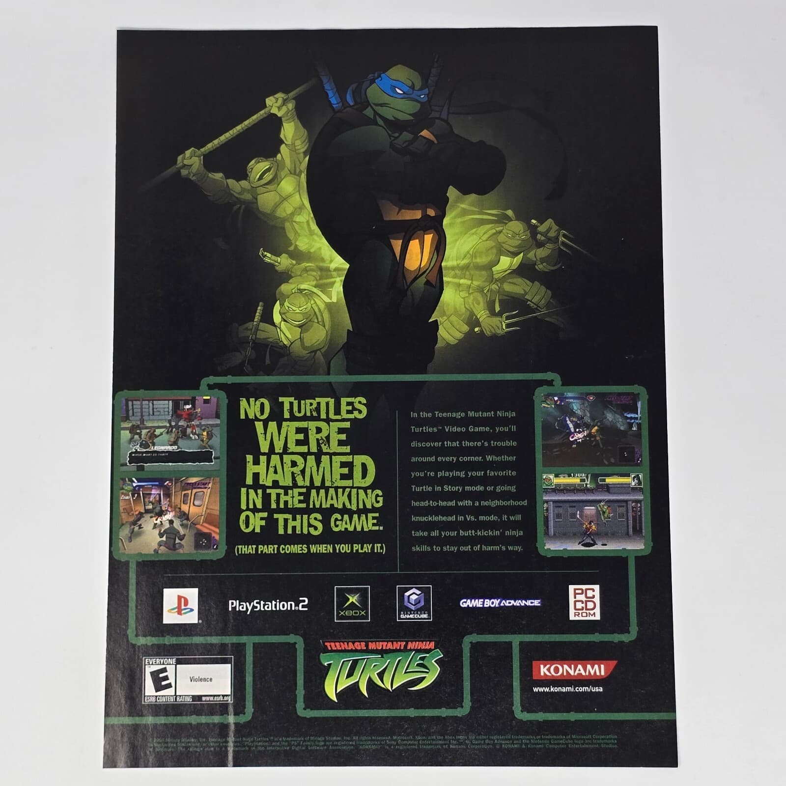 Teenage Mutant Ninja Turtles PS2 Xbox GameCube Harmed Print Ad/Poster Promo Art