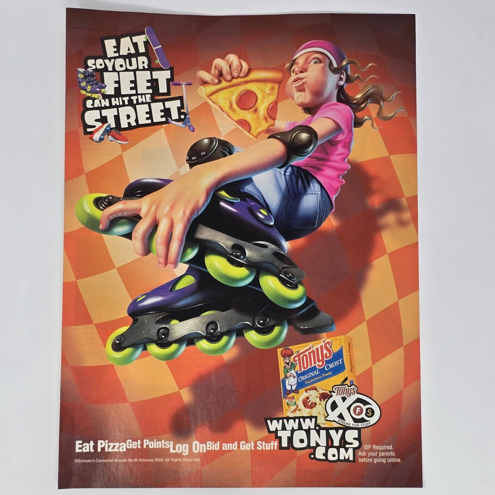 Tony's Pizza Original Crust Rollerblades Print Ad/Poster Promo Art