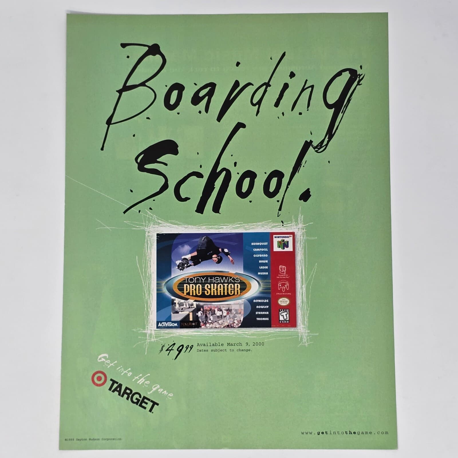 Tony Hawk's Pro Skater N64 Target Boarding School Print Ad/Poster Promo Art