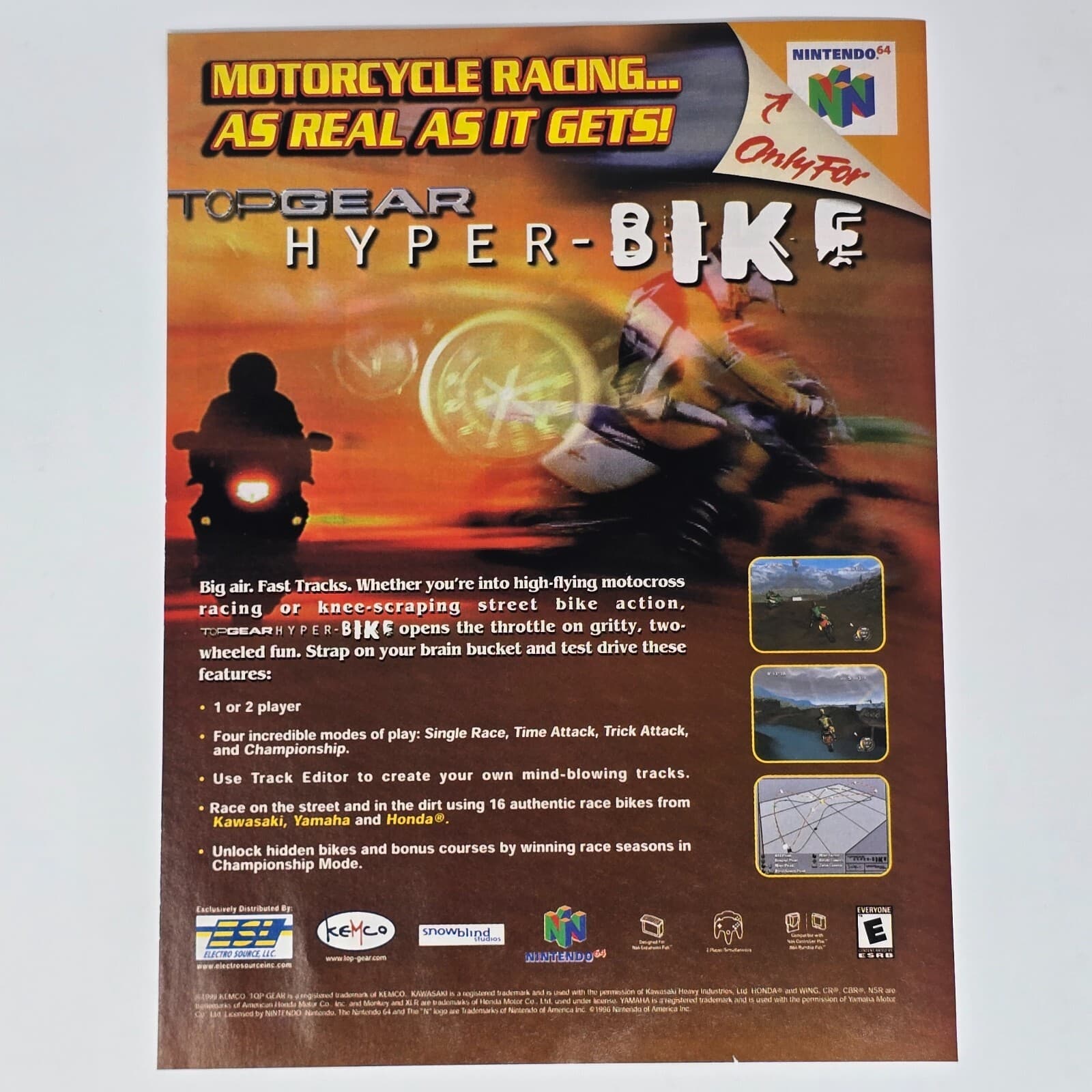 Top Gear Hyper-Bike Nintendo 64 N64 As Real As IT Gets Print Ad/Poster Promo Art