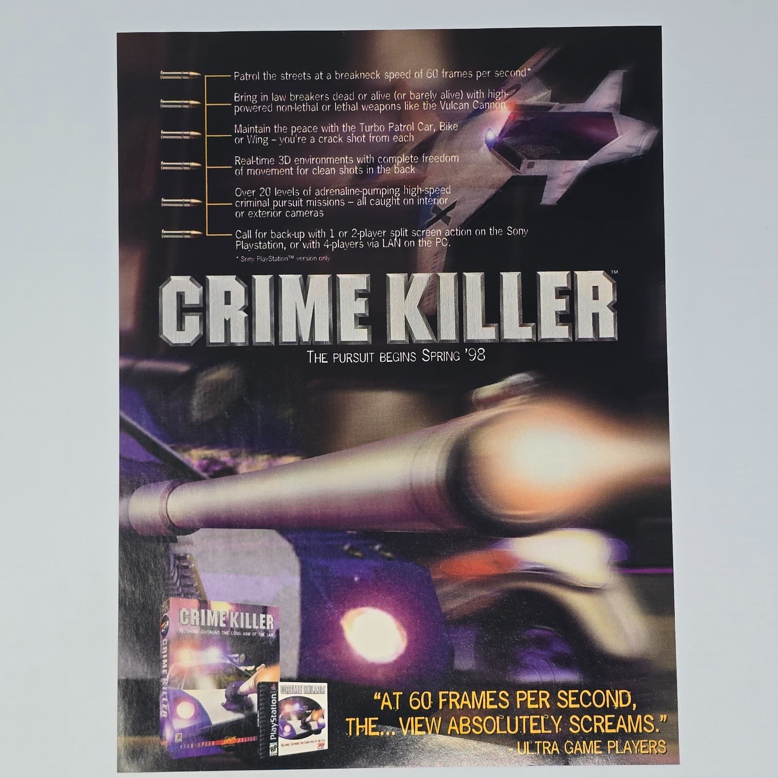 Crime Killer PlayStation 1 PS1 Pursuit Begins Print Ad/Poster