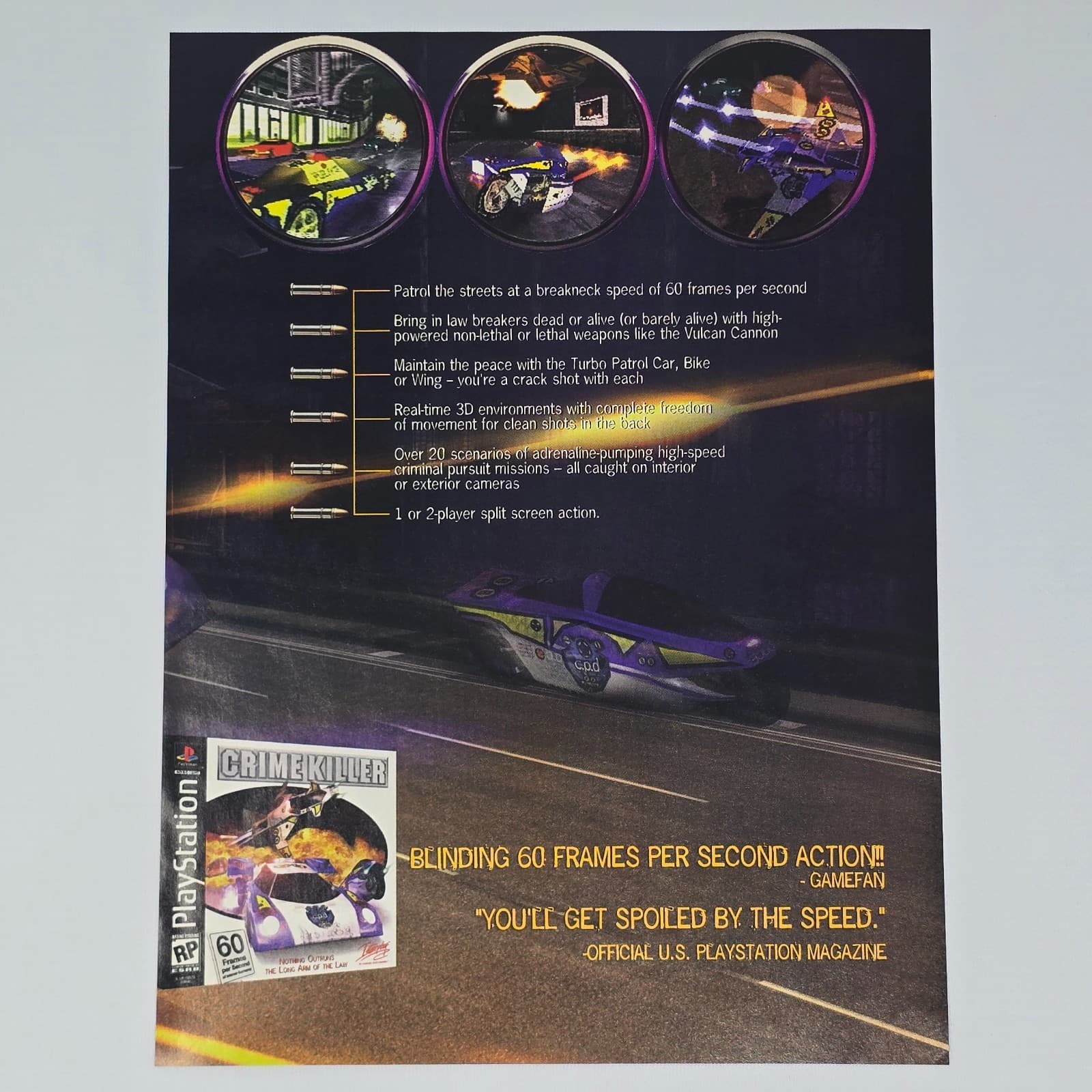 Crime Killer PlayStation 1 PS1 Blinding Print Ad/Poster