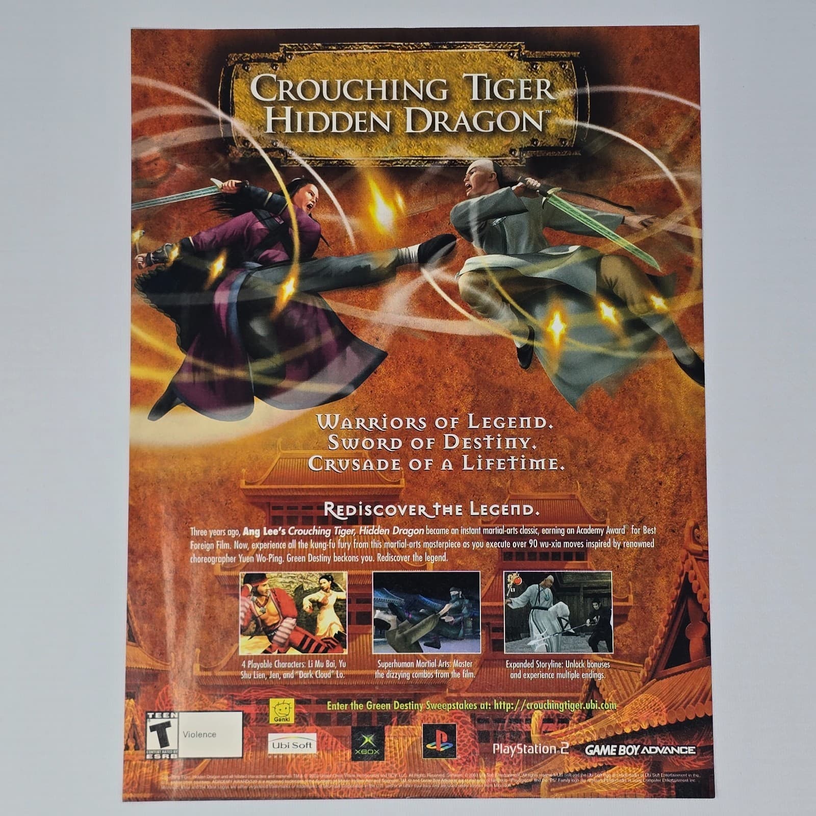 Crouching Tiger Hidden Dragon Xbox PlayStation 2 PS2 Warriors Print Ad/Poster