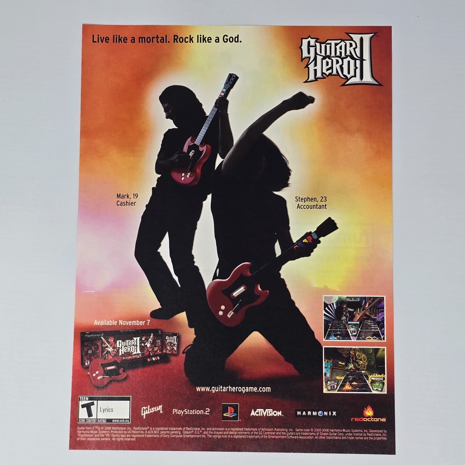 Guitar Hero II 2 PlayStation 2 PS2 Mortal Print Ad/Poster Promo Art