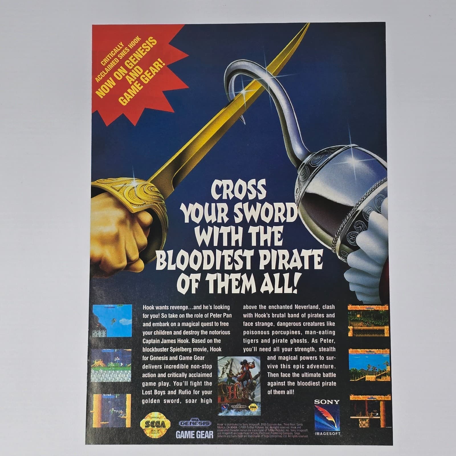 Hook Sega Genesis Game Gear Cross Your Sword Print Ad/Poster Promo Art