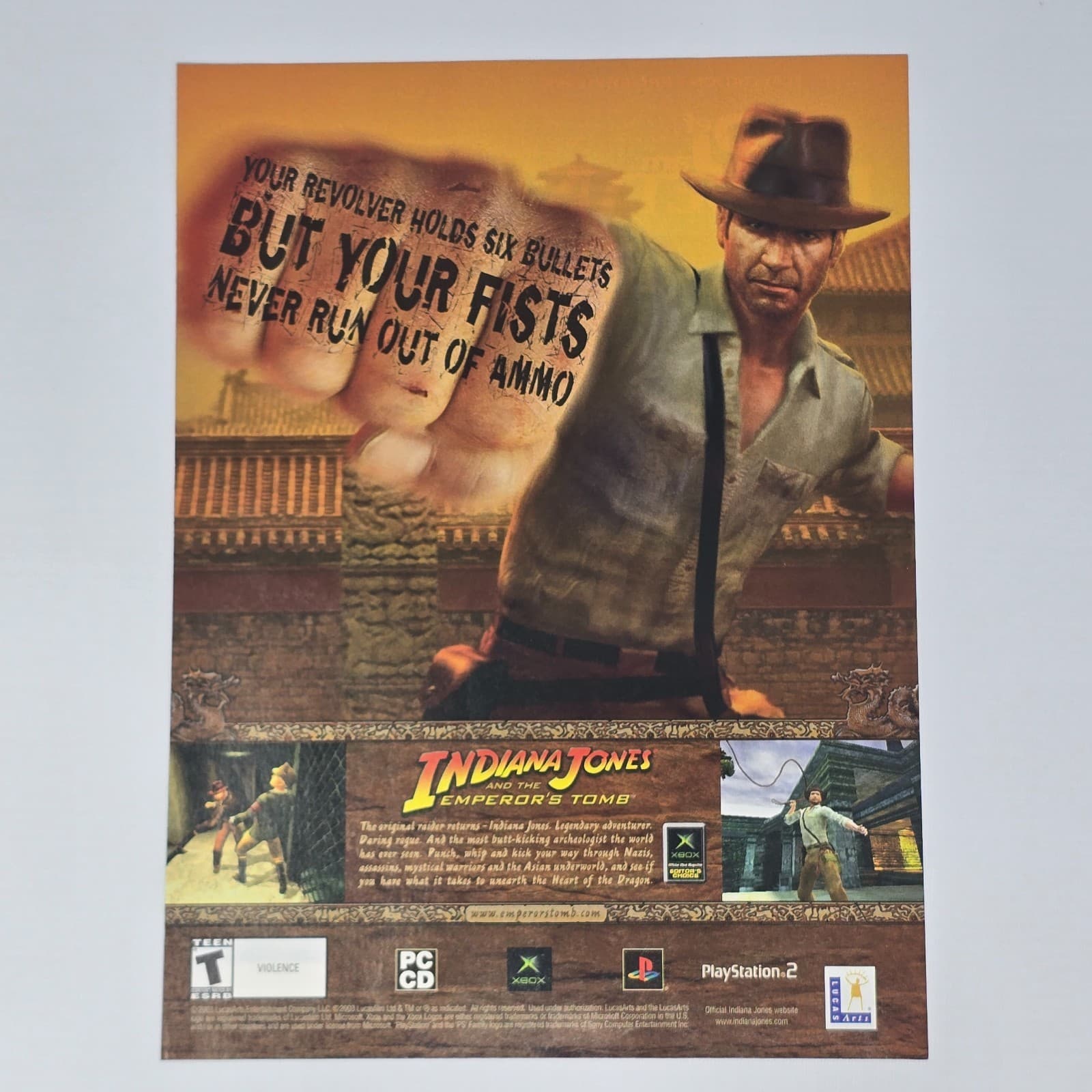 Indiana Jones and the Emporer's Tomb Xbox PS2 Fists Print Ad/Poster Promo Art