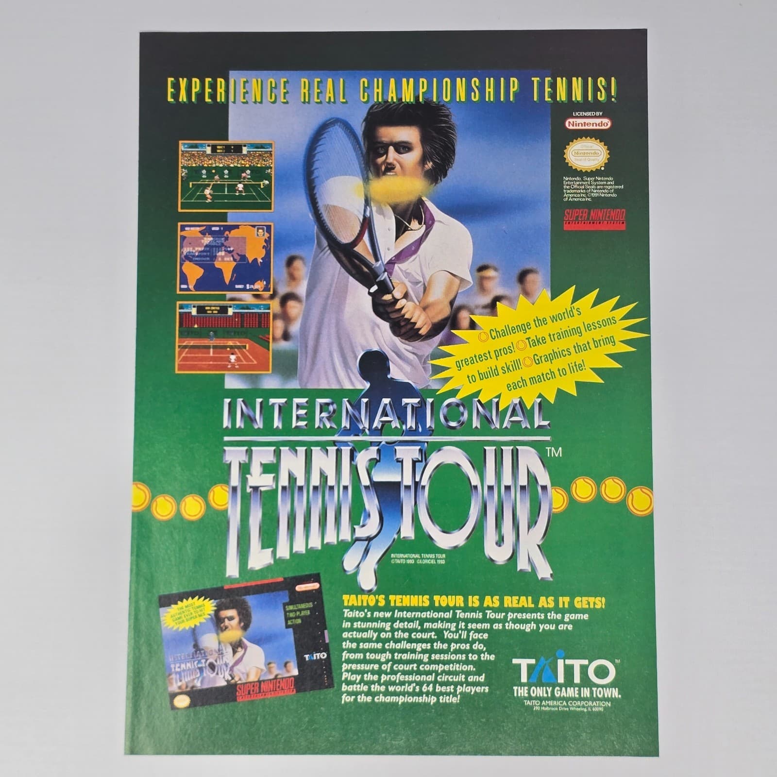 International Tennis Tour Super Nintendo SNES Real Print Ad/Poster Promo Art