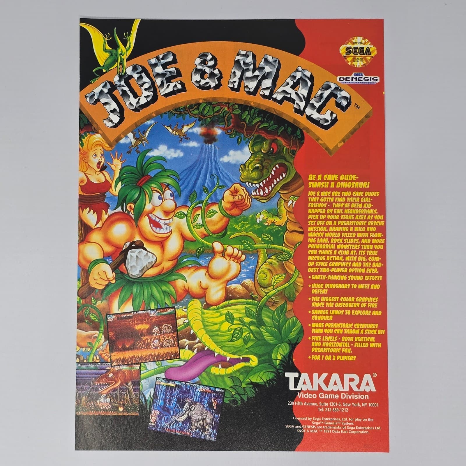 Joe & Mac Sega Genesis Cave Dude Print Ad/Poster Promo Art
