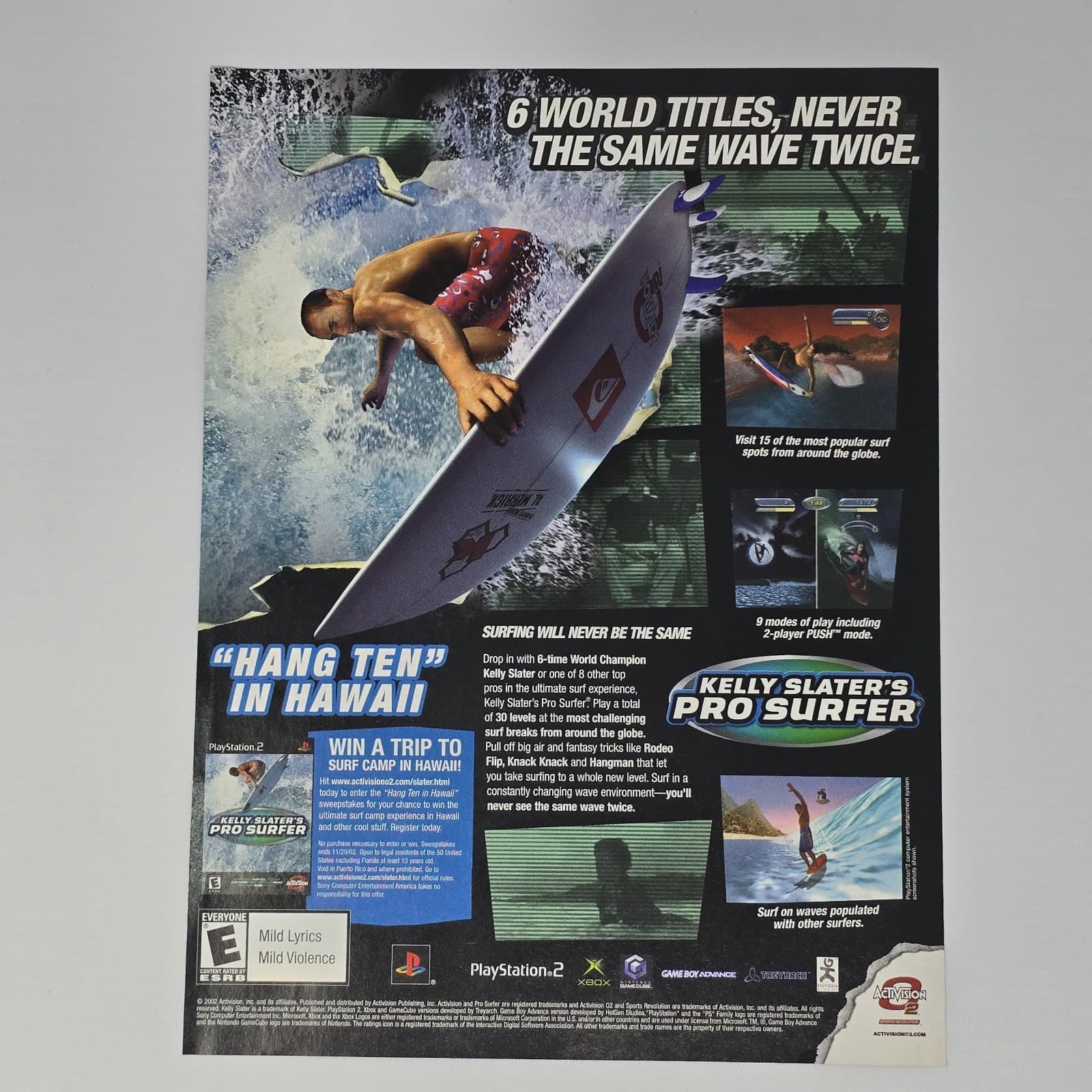 Kelly Slater's Pro Surfer PS2 Xbox GameCube Hang Ten Print Ad/Poster Promo Art