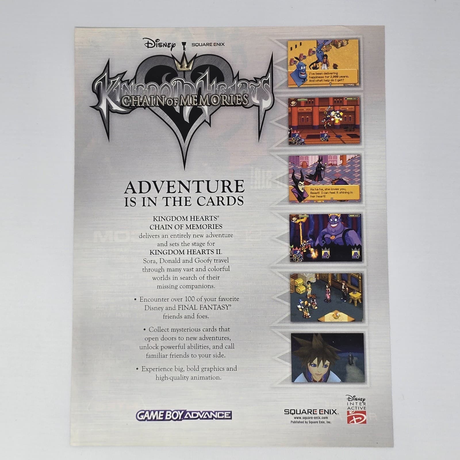 Kingdom Hearts Chain of Memories GameBoy Advance Cards Print Ad/Poster Promo Art