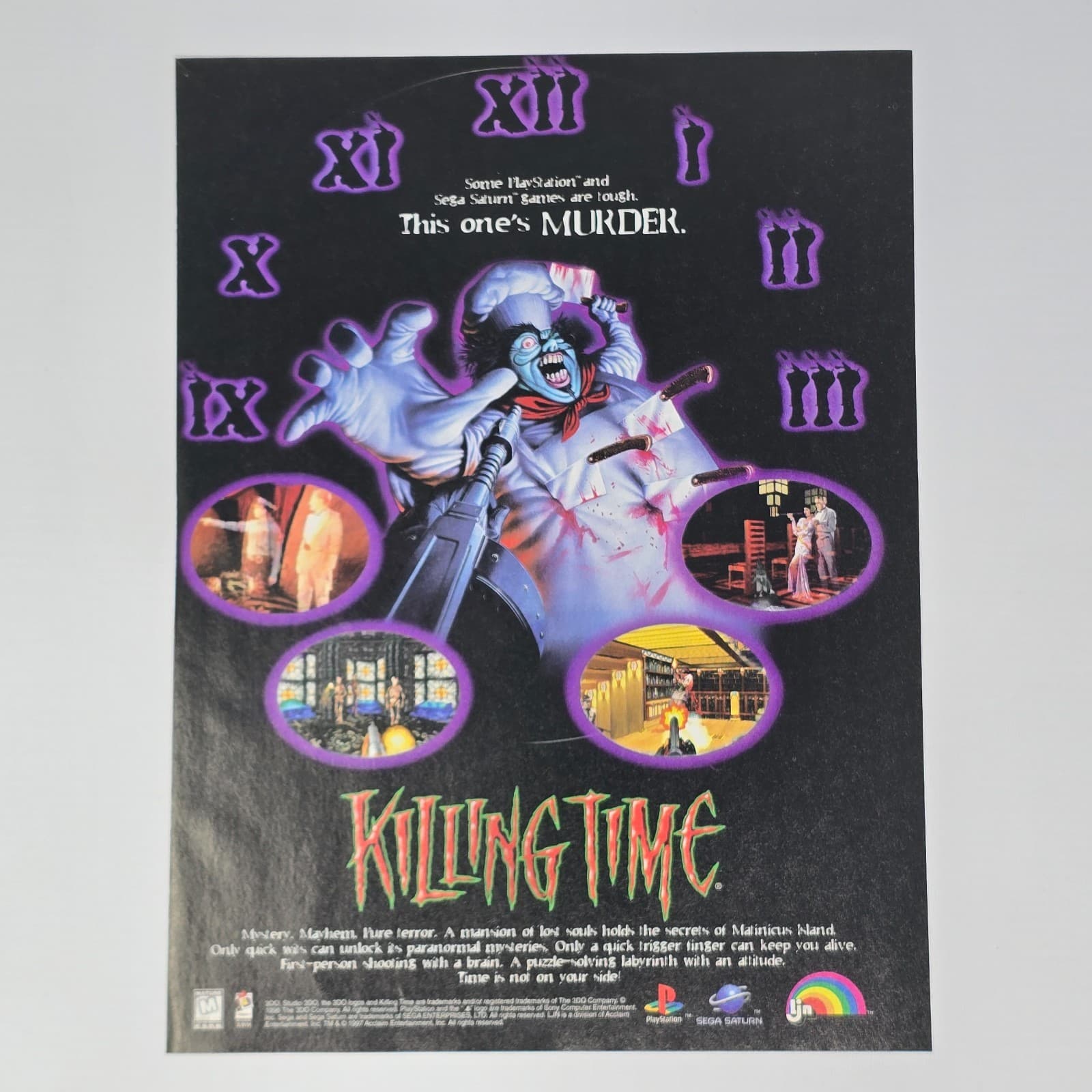 Killing Time PlayStation 1 PS1 Sega Saturn Mayhem Print Ad/Poster Promo Art