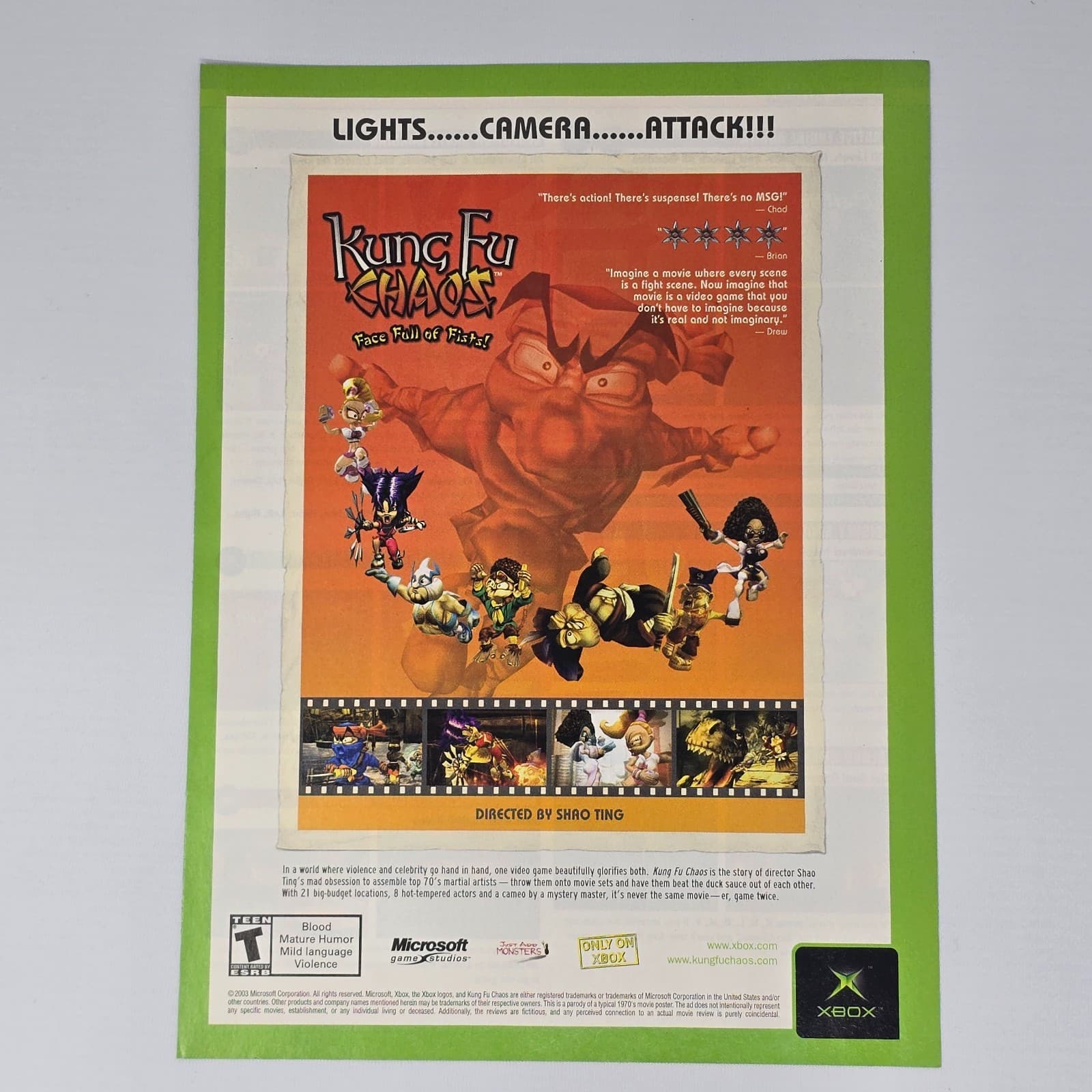 Kung Fu Chaos Face Full of Fists Xbox Attack Print Ad/Poster Promo Art