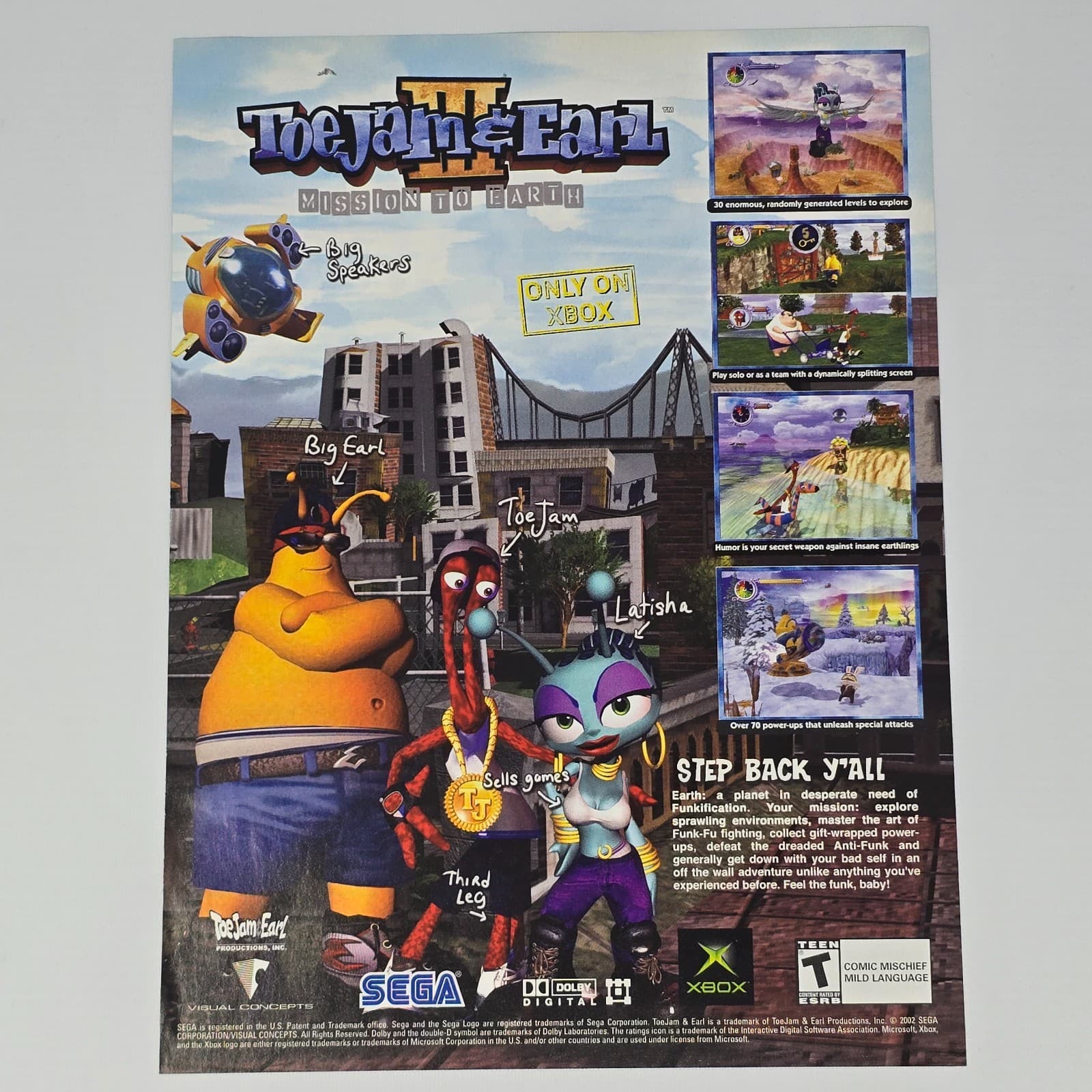 ToeJam & Earl III 3 Mission to Earth Xbox Step Back Print Ad/Poster Promo Art
