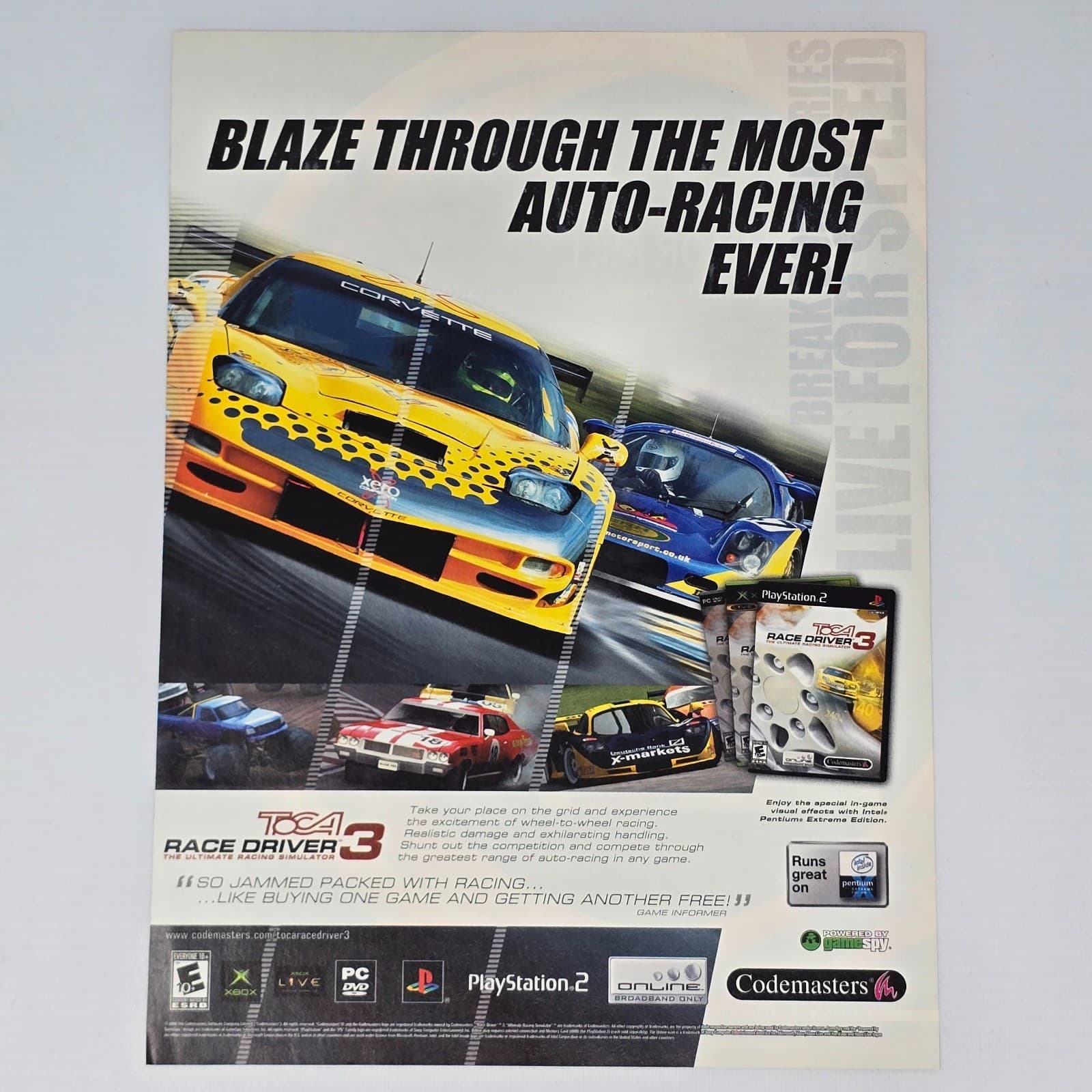 TOCA Race Driver 3 Xbox PS2 PC Blaze Print Ad/Poster Promo Art
