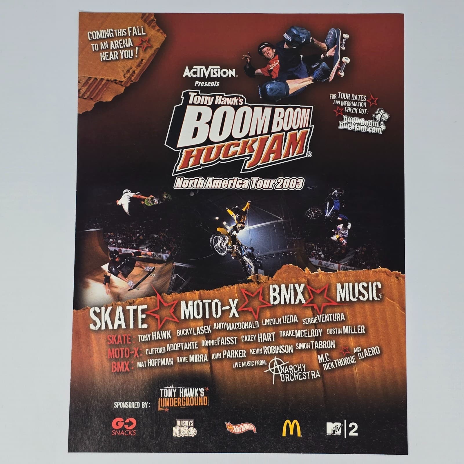 Tony Hawk's Boom Boom Huck Jam North American Tour Print Ad/Poster Promo Art