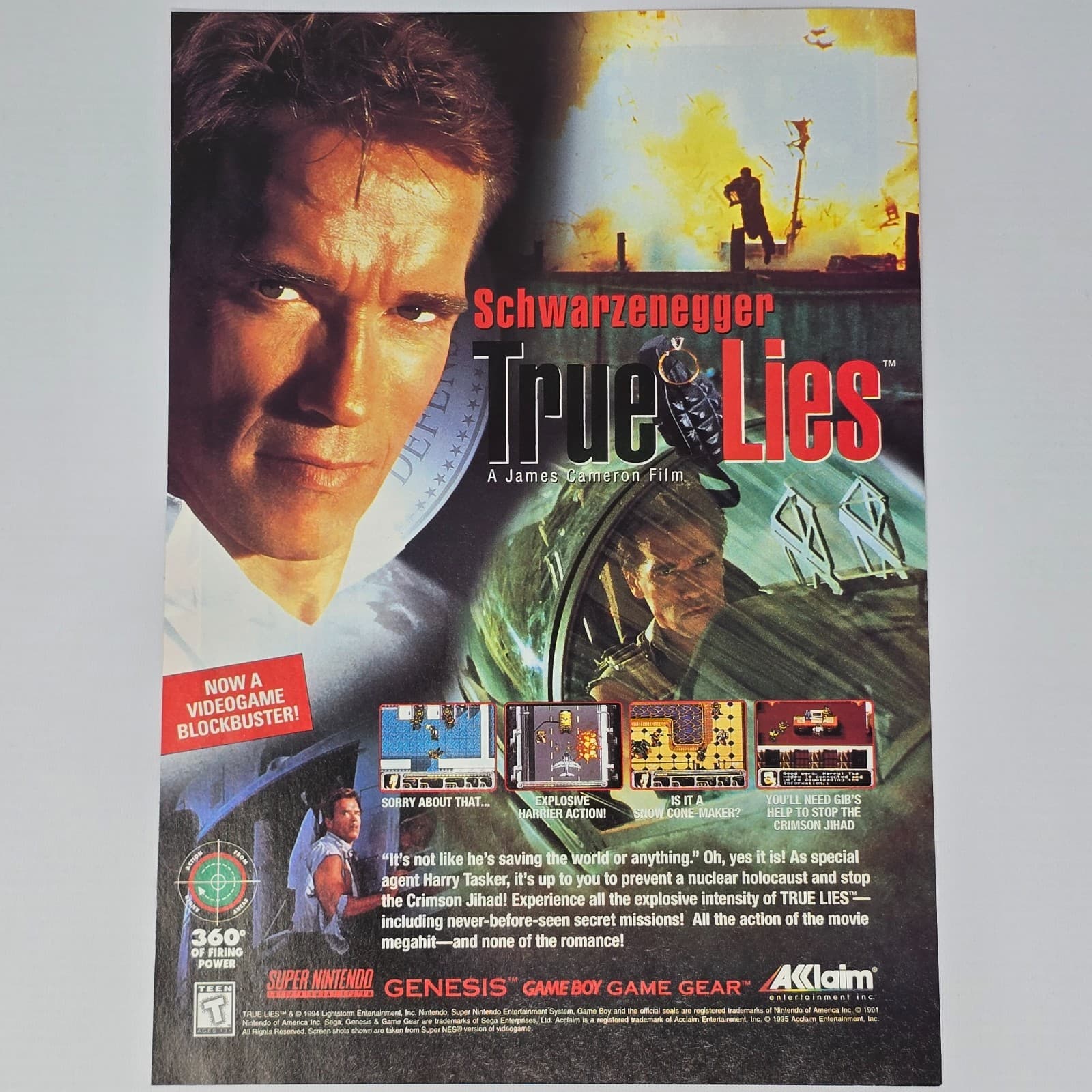 True Lies SNES Genesis GameBoy Game Gear Blockbuster Print Ad/Poster Promo Art