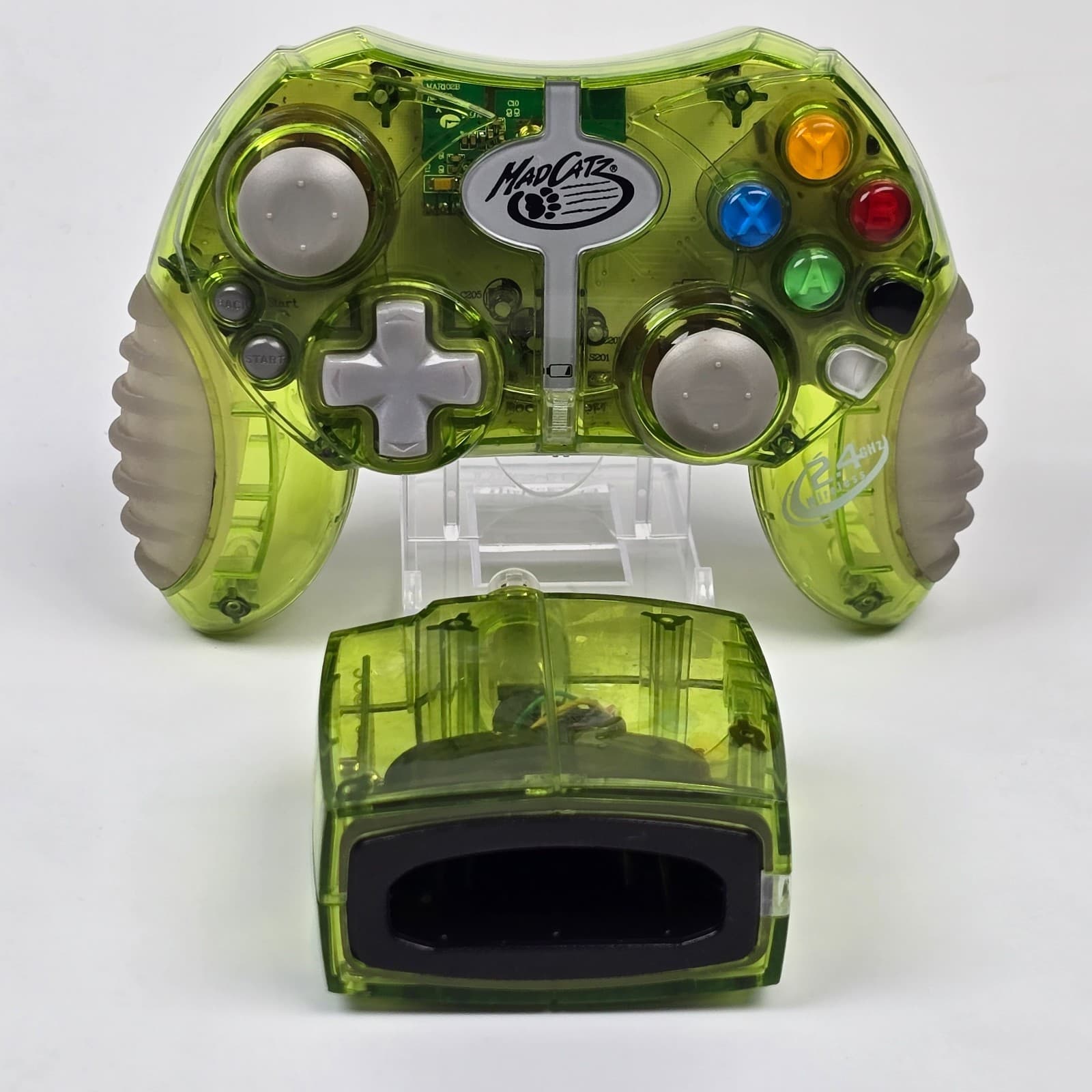 Original Xbox Mad Catz MadCatz Clear Green Wireless Controller & Receiver TESTED - Thumbnail 2