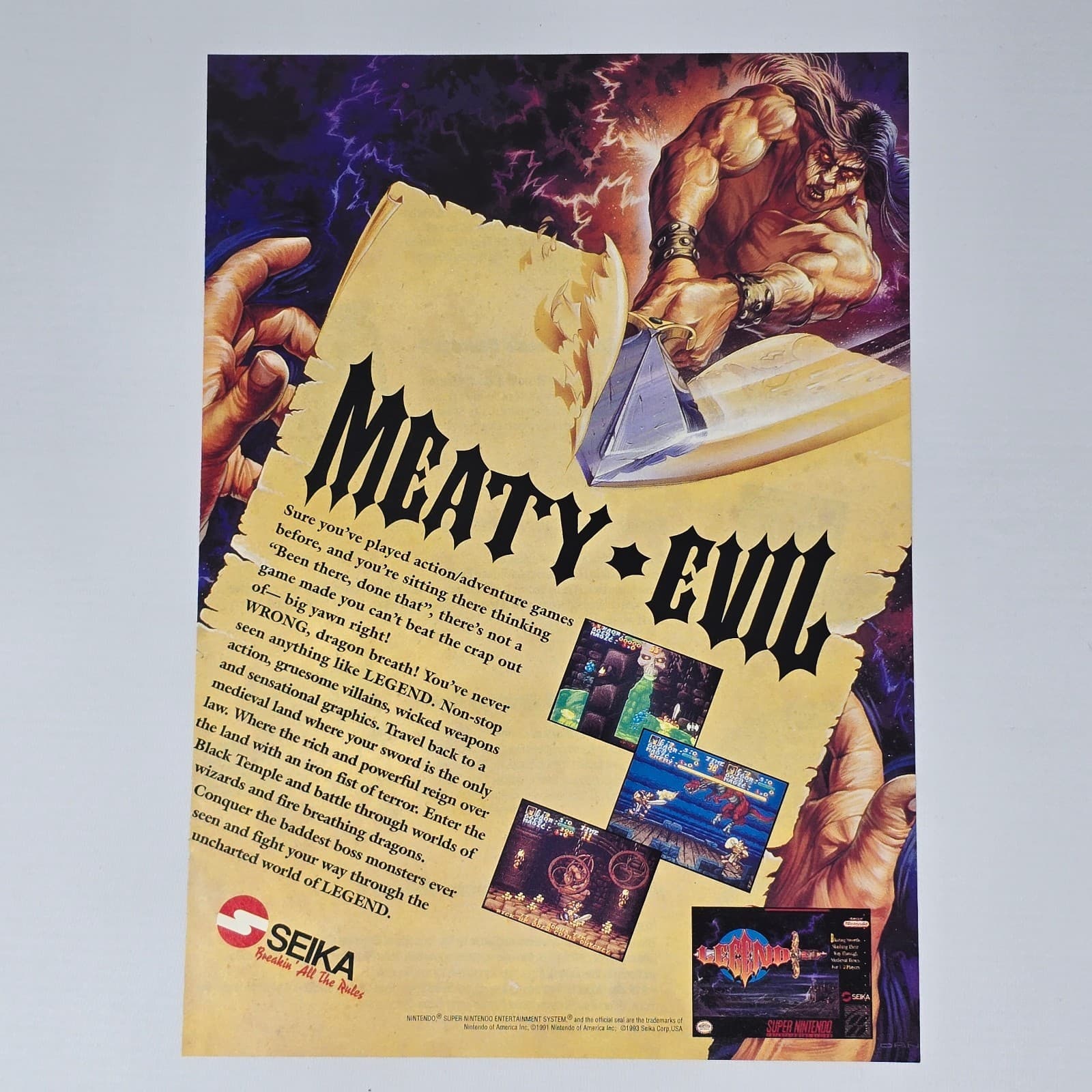 Legend Super Nintendo SNES Meaty Evil Print Ad/Poster Promo Art
