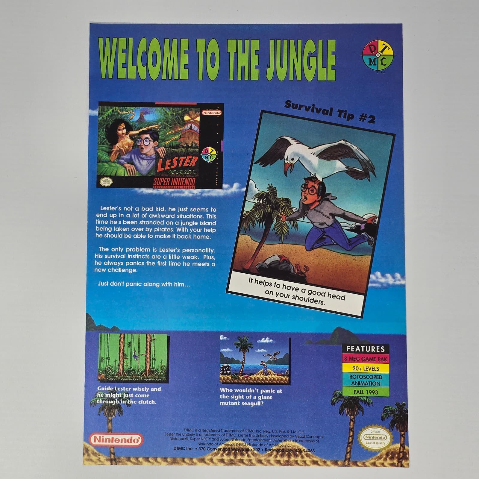 Lester the Unlikely Super Nintendo SNES Jungle Print Ad/Poster Promo Art