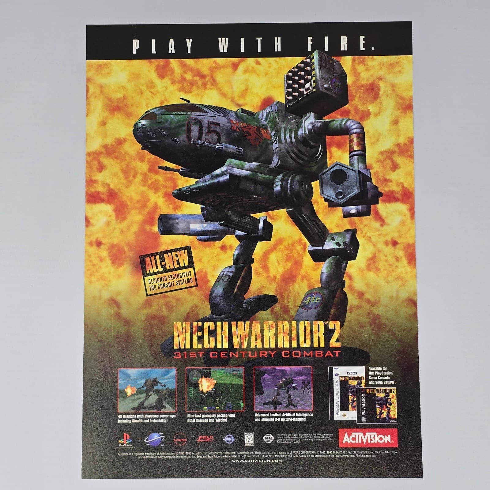 MechWarrior 2 PlayStation 1 PS1 Sega Saturn Fire Print Ad/Poster Promo Art