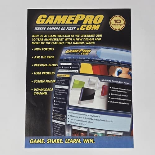 GamePro 10 Years Where Gamers Go First Print Ad/Poster Official Promo Art