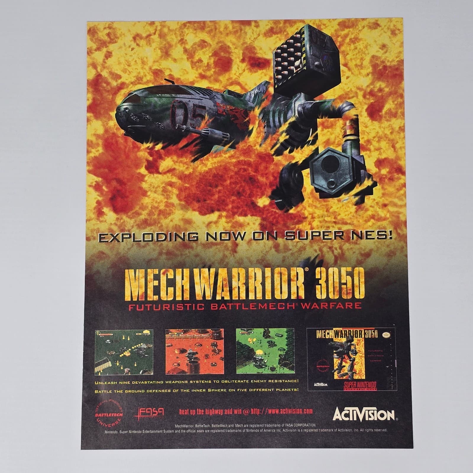 MechWarrior 3050 Super Nintendo SNES Exploding Print Ad/Poster Promo Art
