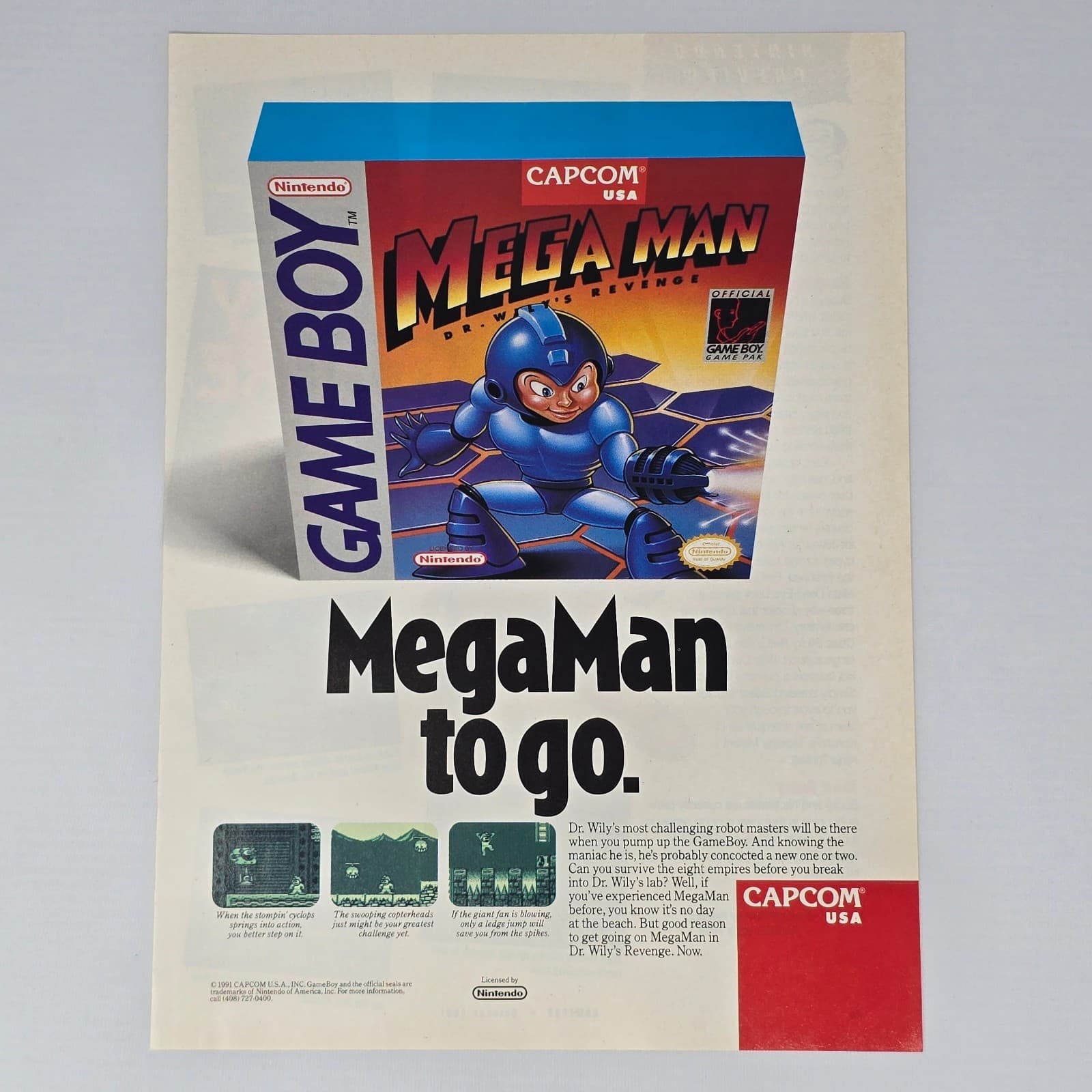 Mega Man Dr Wily's Revenge Nintendo GameBoy To Go Print Ad/Poster Promo Art