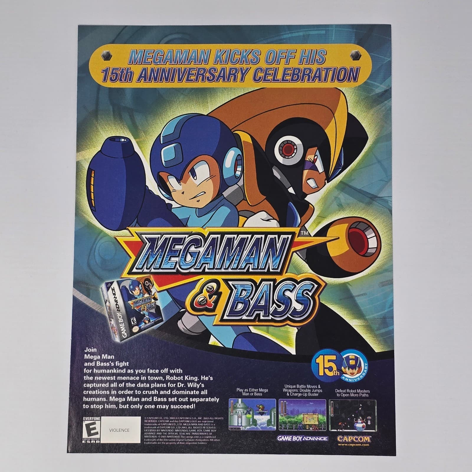 Mega Man & Bass Nintendo GameBoy Advance Kick Off Print Ad/Poster Promo Art
