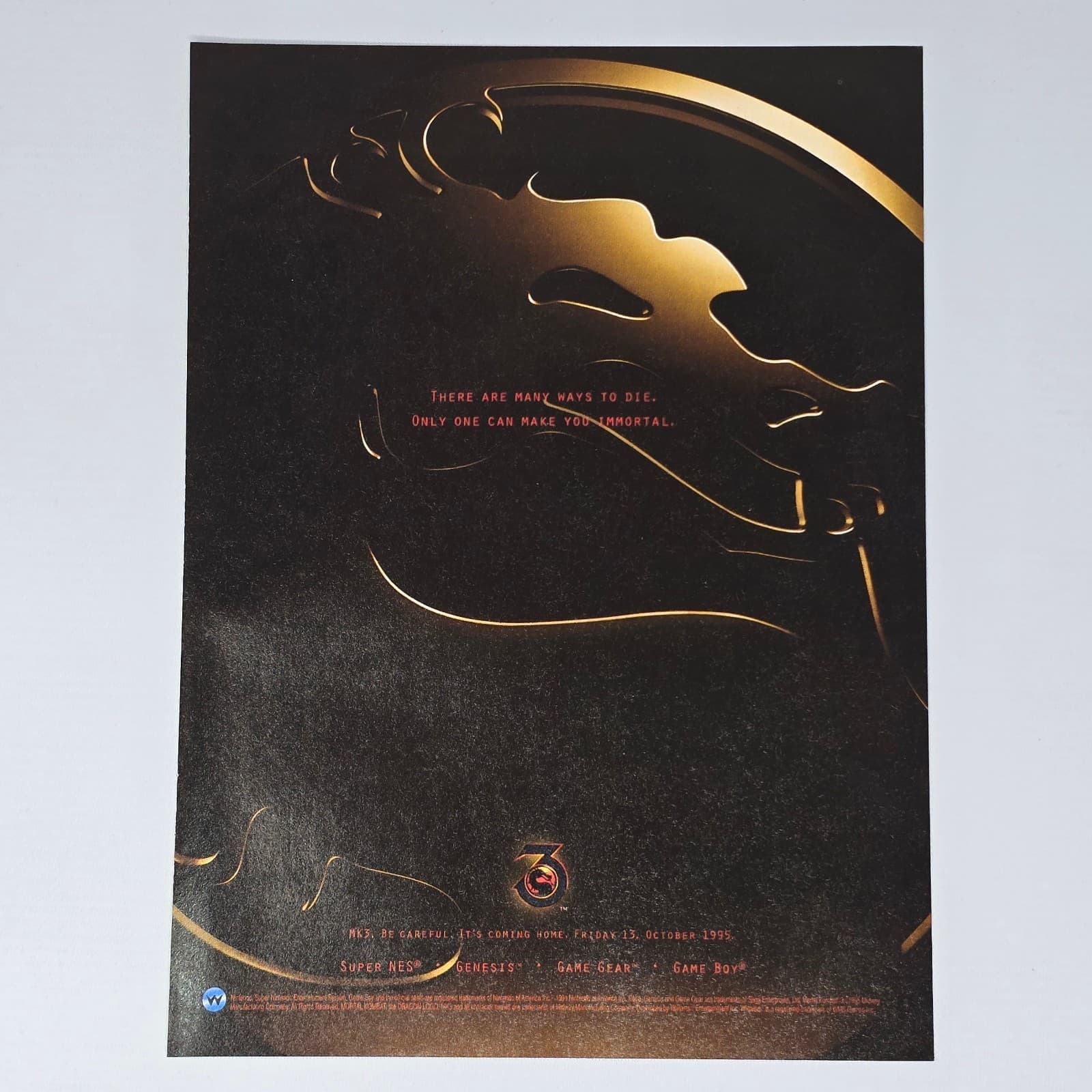 Mortal Kombat 3 SNES Genesis GameBoy Immortal Print Ad/Poster Promo Art