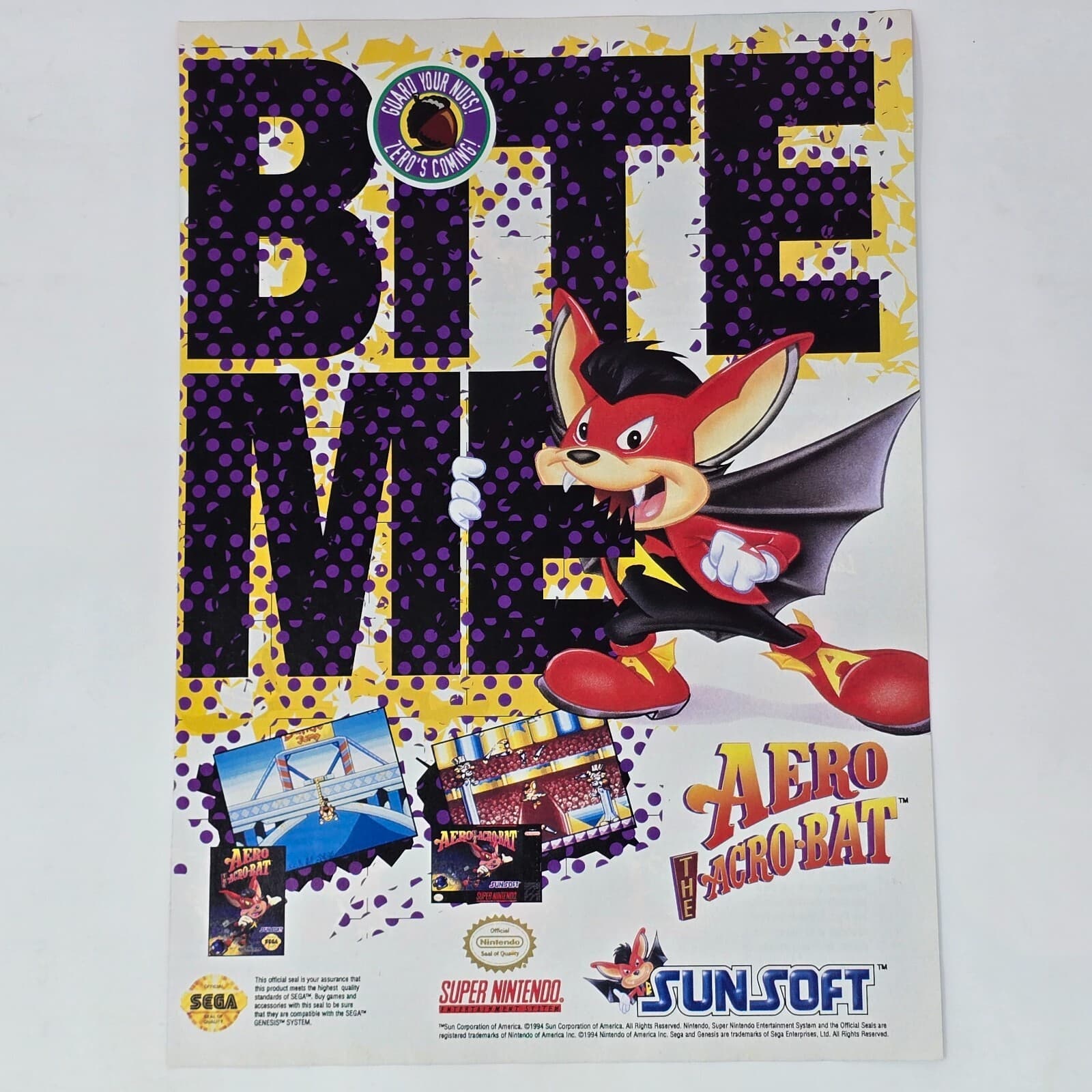 Aer the Acro-Bat AcroBat Super Nintendo SNES Bite Me Print Ad/Poster Promo Art