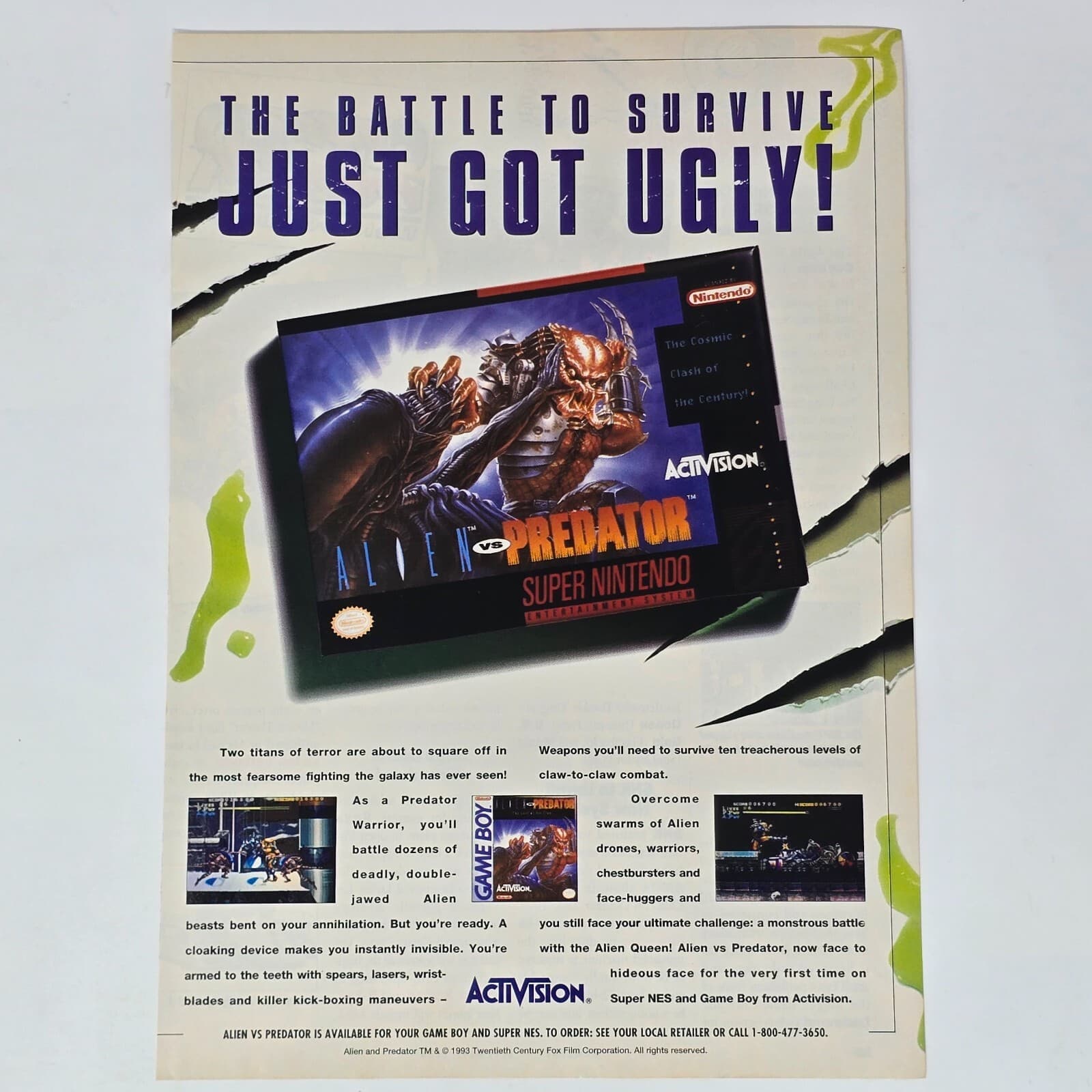 Alien vs Predator Super Nintendo SNES GameBoy Survive Print Ad/Poster Promo Art