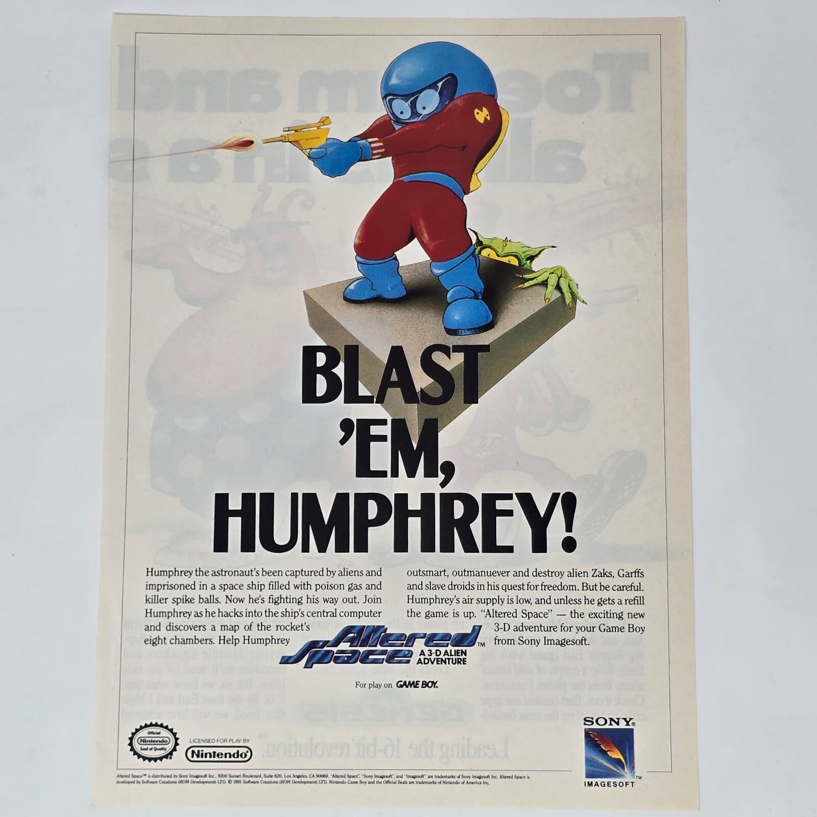 Altered Space Nintendo GameBoy Blast Em Humphrey Print Ad/Poster Promo Art