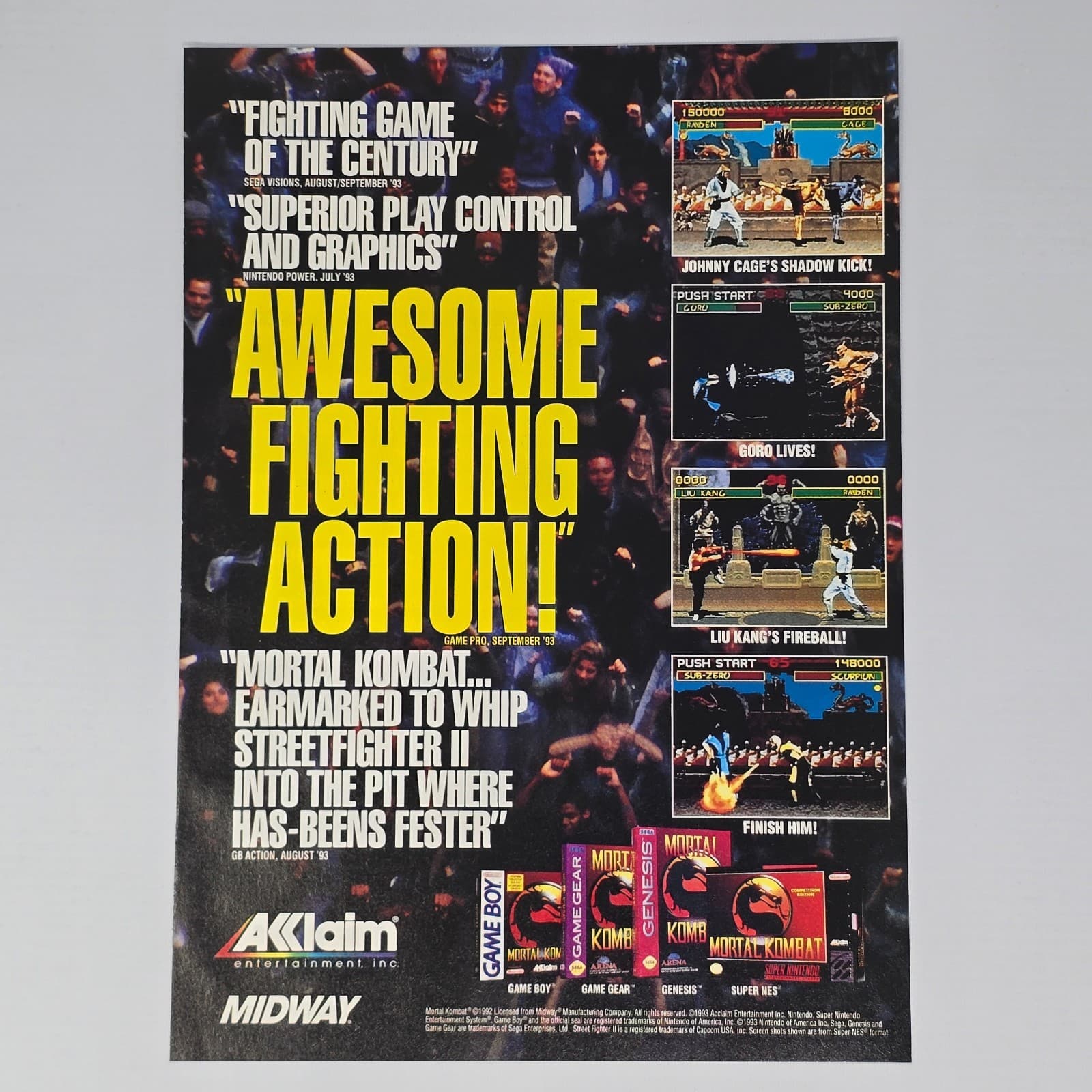 Mortal Kombat Genesis SNES GameBoy Game Gear Superior Print Ad/Poster Promo Art