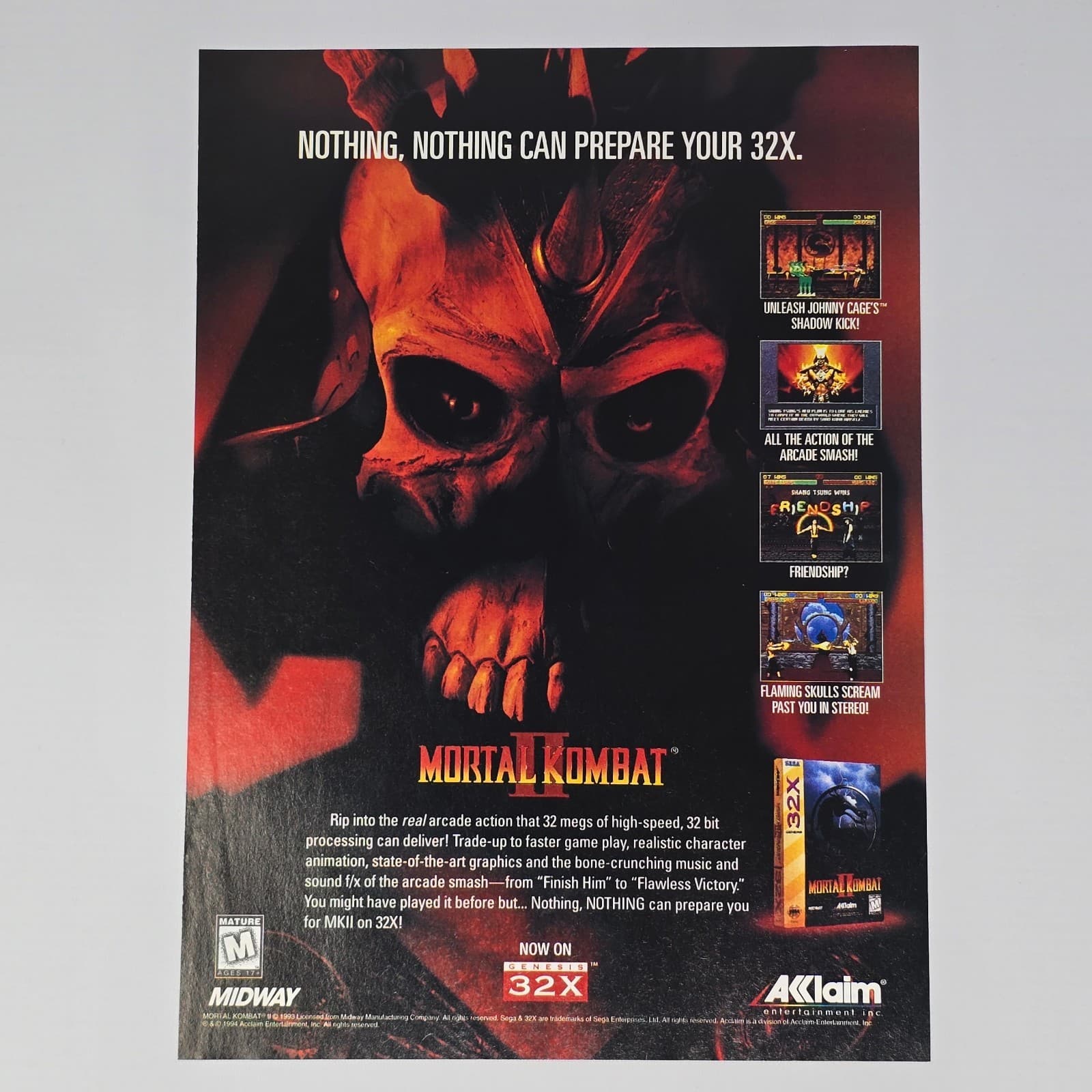 Mortal Kombat II 2 Sega Genesis 32X Nothing Print Ad/Poster Promo Art