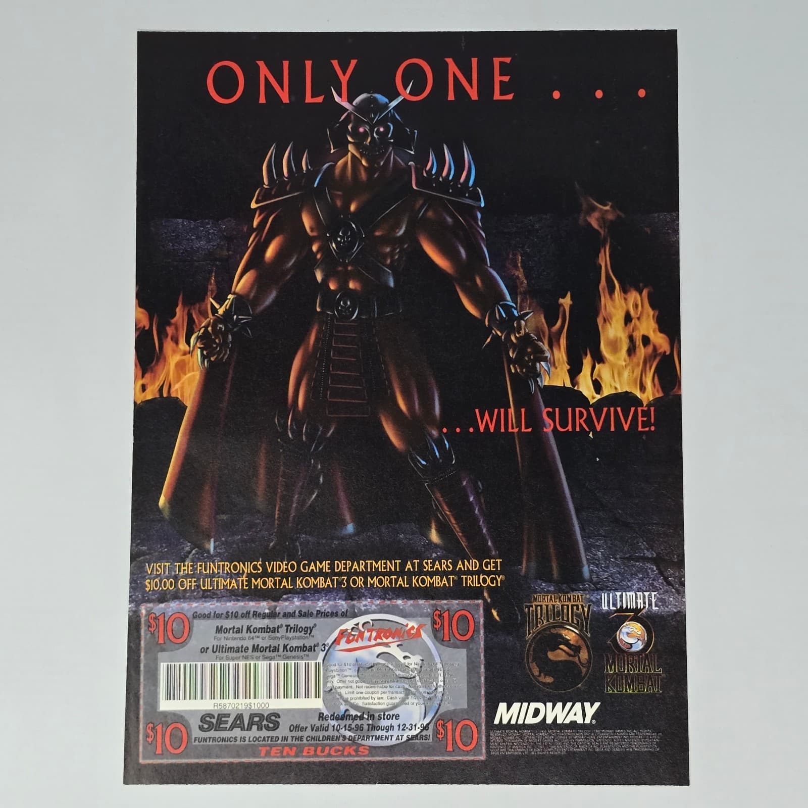 Mortal Kombat Trilogy PlayStation 1 PS1 N64 Only One Print Ad/Poster Promo Art