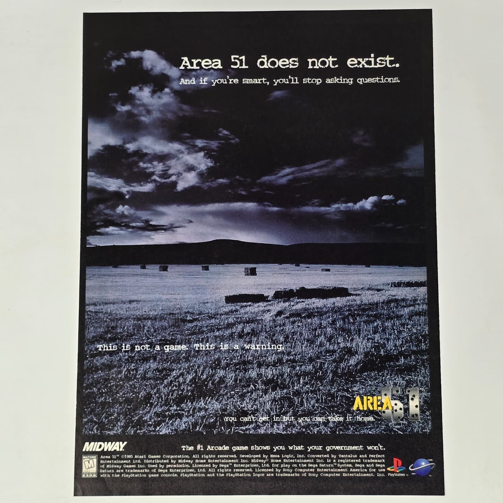 Area 51 Sega Saturn PlayStation 1 PS1 Warning Print Ad/Poster Promo Art