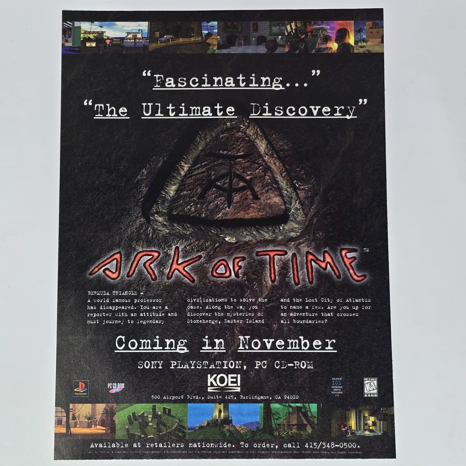 Ark of Time PlayStation 1 PS1 PC Fascinating Print Ad/Poster Promo Art