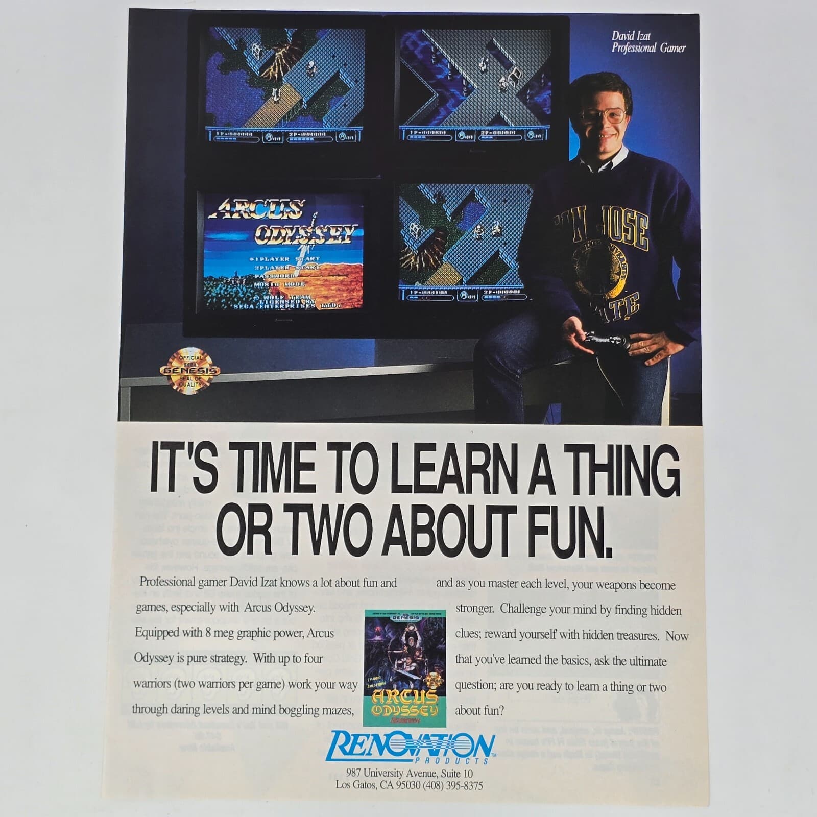 Arcus Odyssey Sega Genesis Time to Learn Print Ad/Poster Promo Art