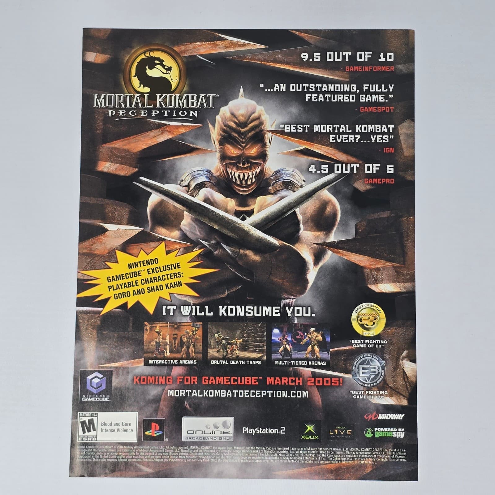 Mortal Kombat Deception PS2 Xbox GameCube Konsume Print Ad/Poster Promo Art