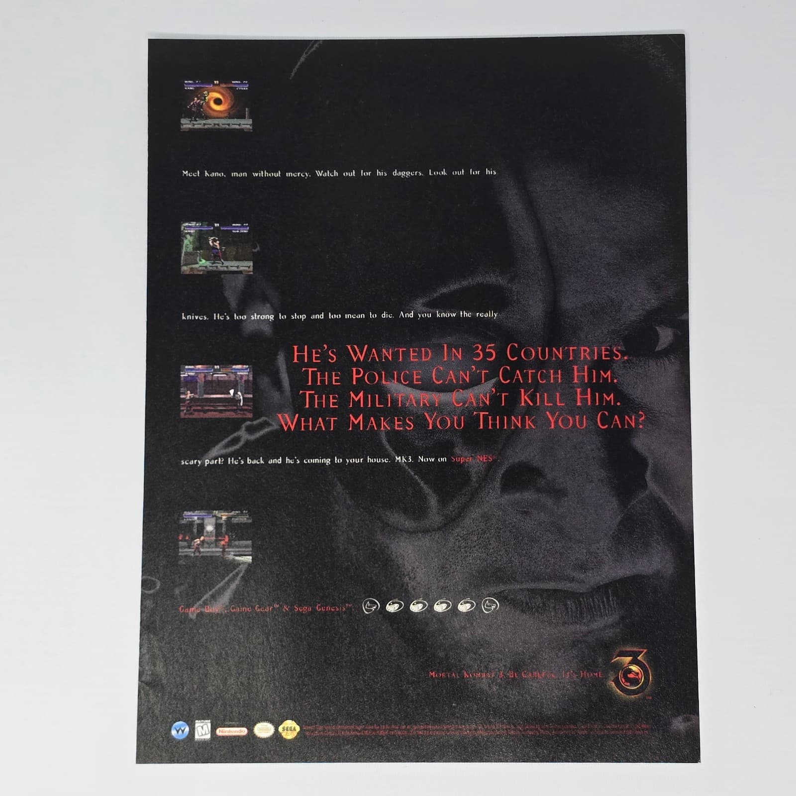 Mortal Kombat 3 SNES Genesis GameBoy Wanted Print Ad/Poster Promo Art