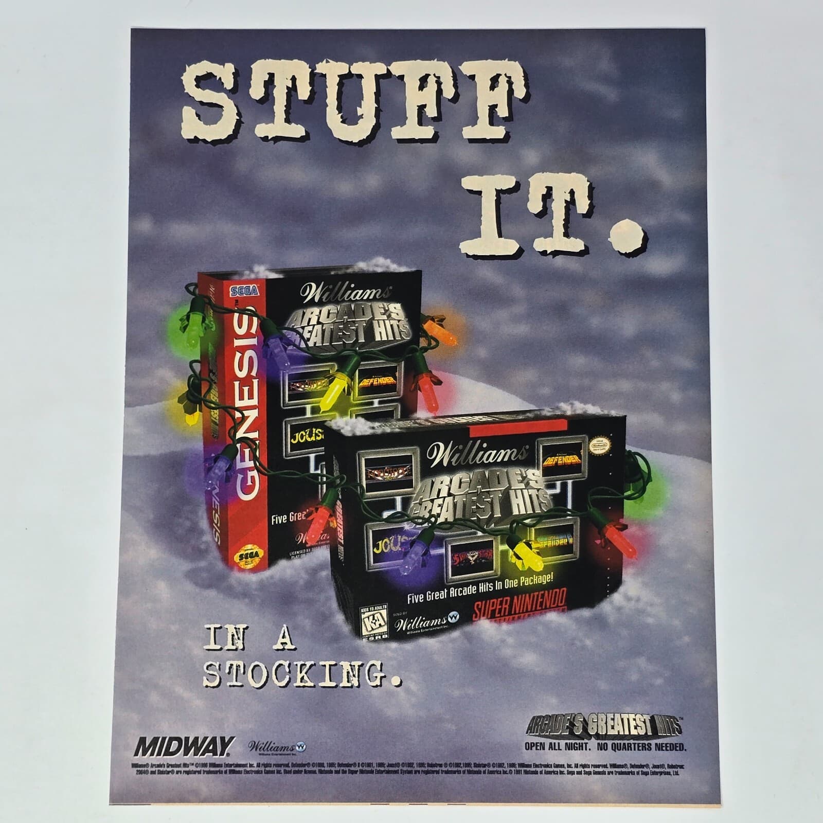Arcade's Greatest Hits Williams Genesis SNES Christmas Print Ad/Poster Promo Art