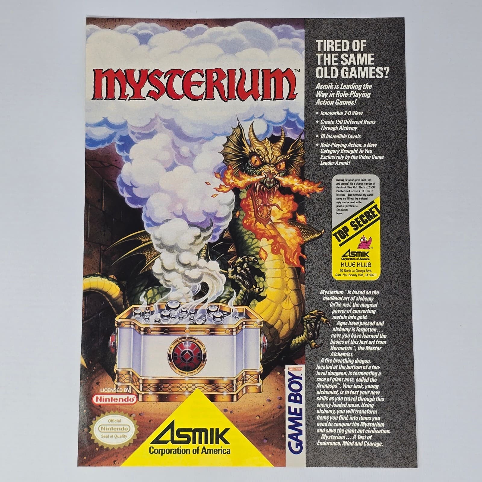 Mysterium Nintendo GameBoy Same Old Games Print Ad/Poster Promo Art