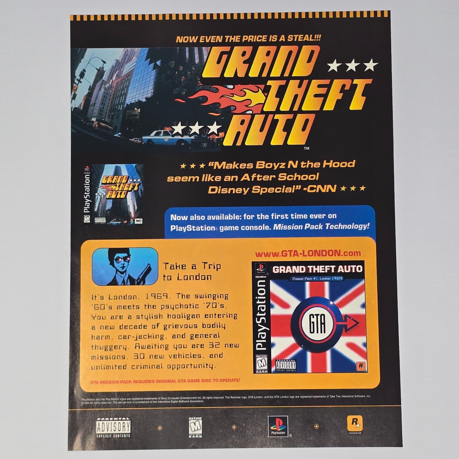 Grand Theft Auto PlayStation 1 PS1 A Steal Print Ad/Poster