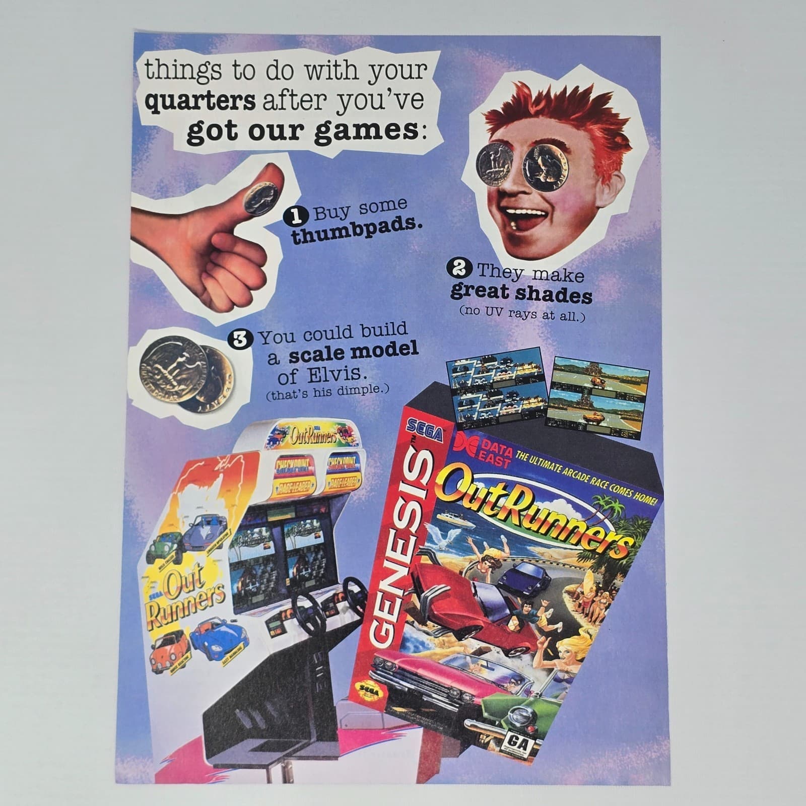Out Runners Sega Genesis Quarters Print Ad/Poster Promo Art